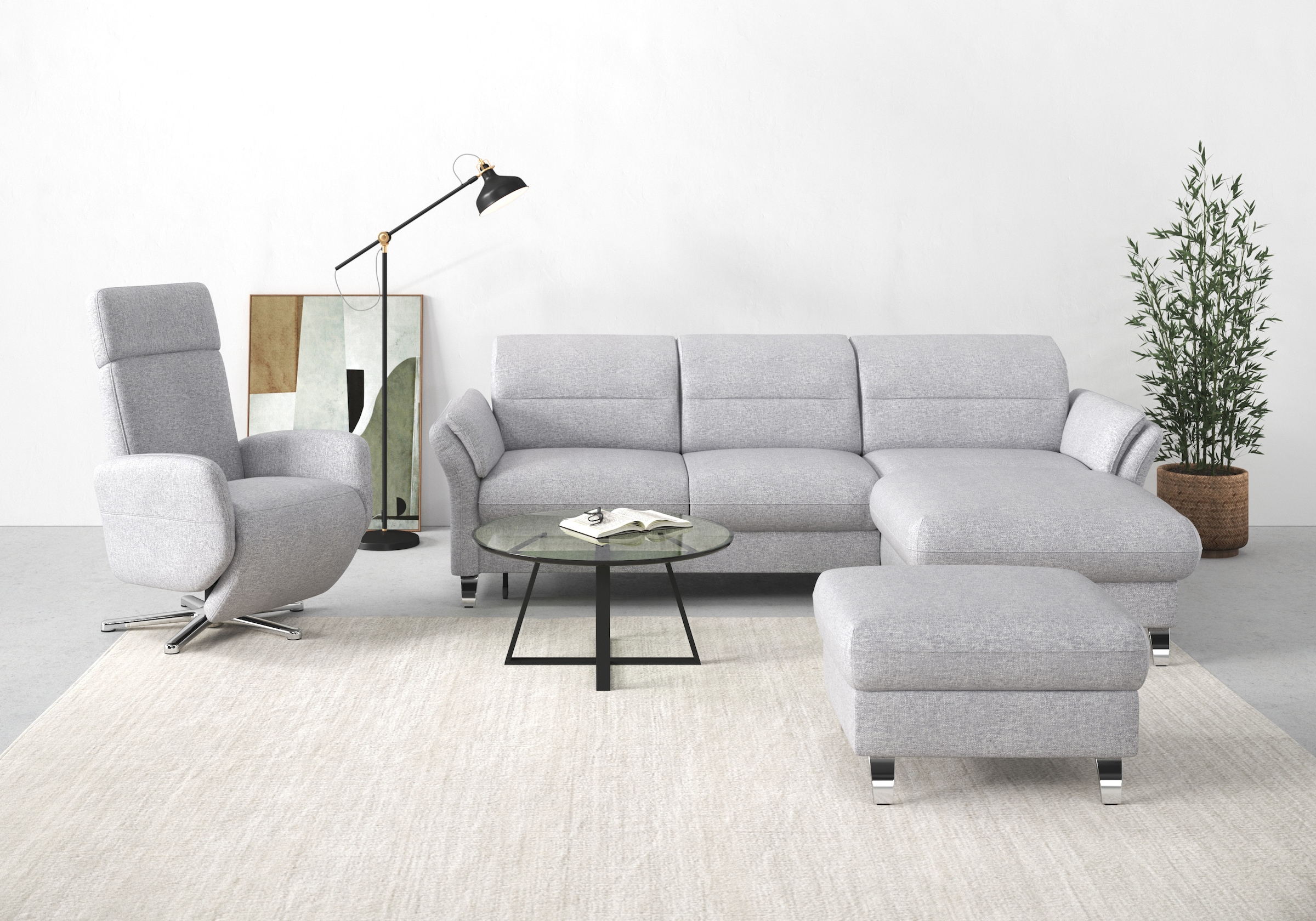 sit&more Ecksofa "Grenoble L-Form mit Federkern" wahlweise mit Schlaffunktion, Bettkasten, Arm- und Kopfteilverstellung