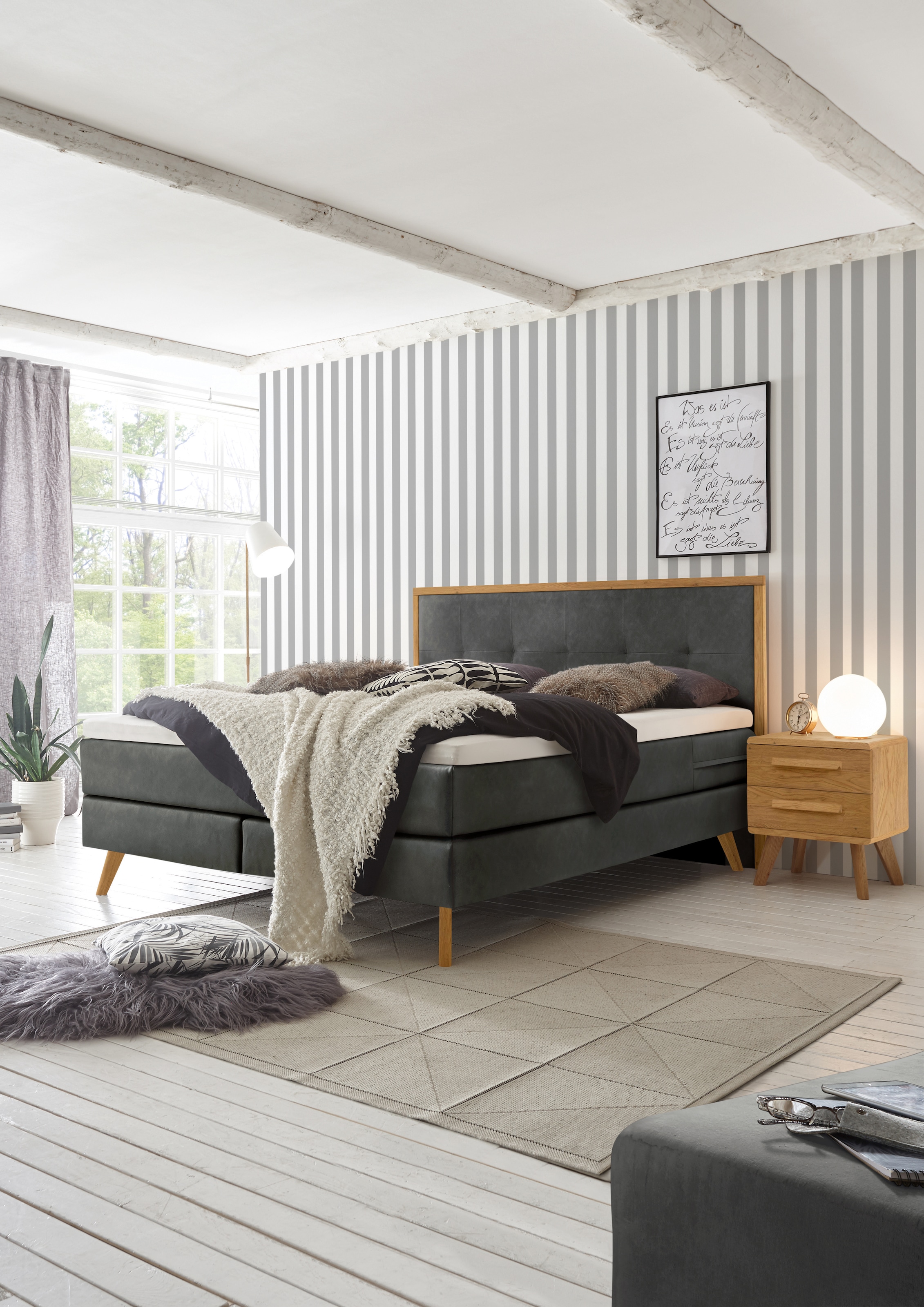 HASENA Boxspringbett Nordic, inkl. Topper, Kopfteilrahmen und Füsse aus massiver Eiche