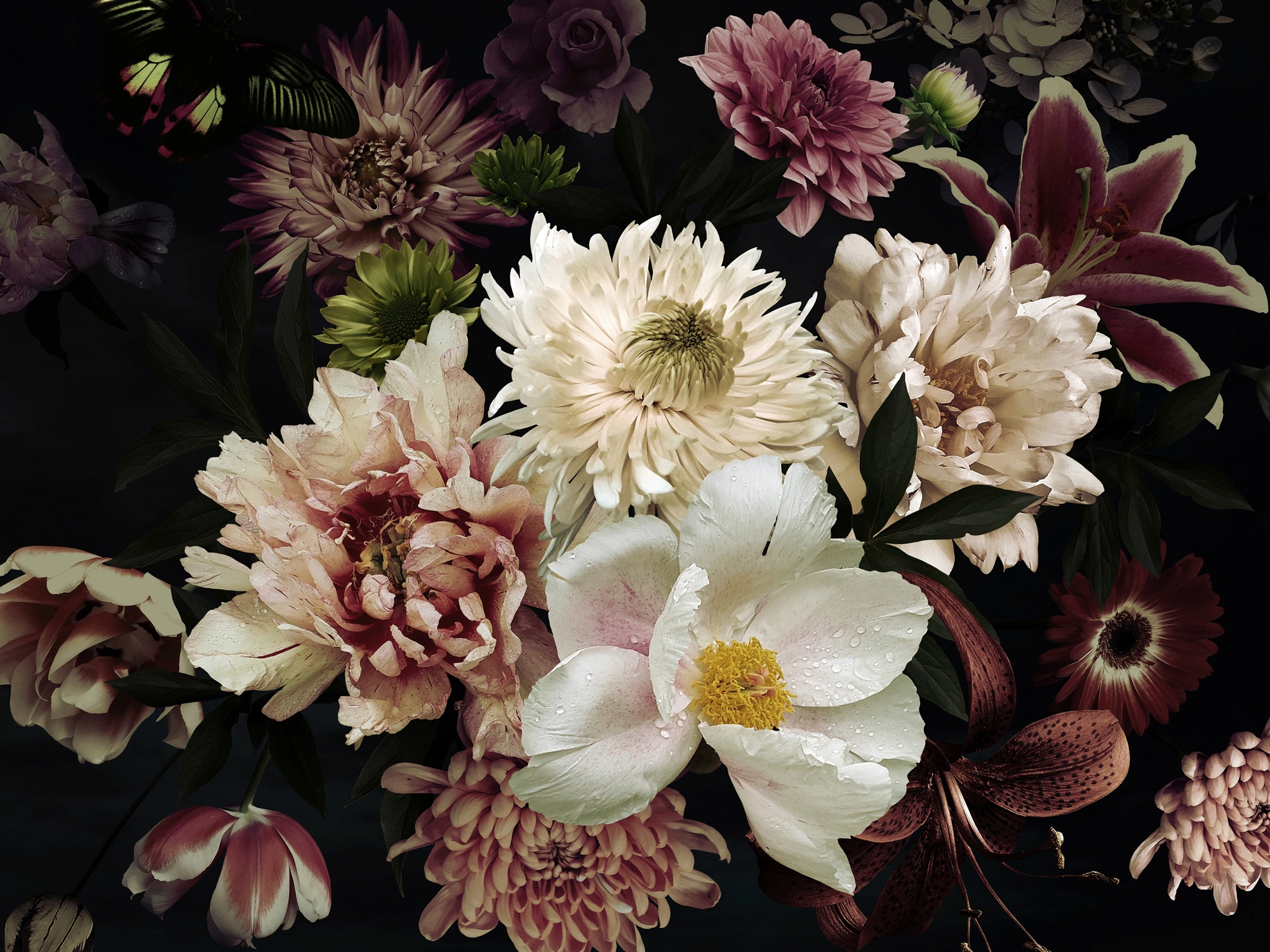 Papermoon Fototapete "BLUMEN ABSTRAKT-MUSTER DESIGN ROSEN BLUMEN DECOR RETRO"