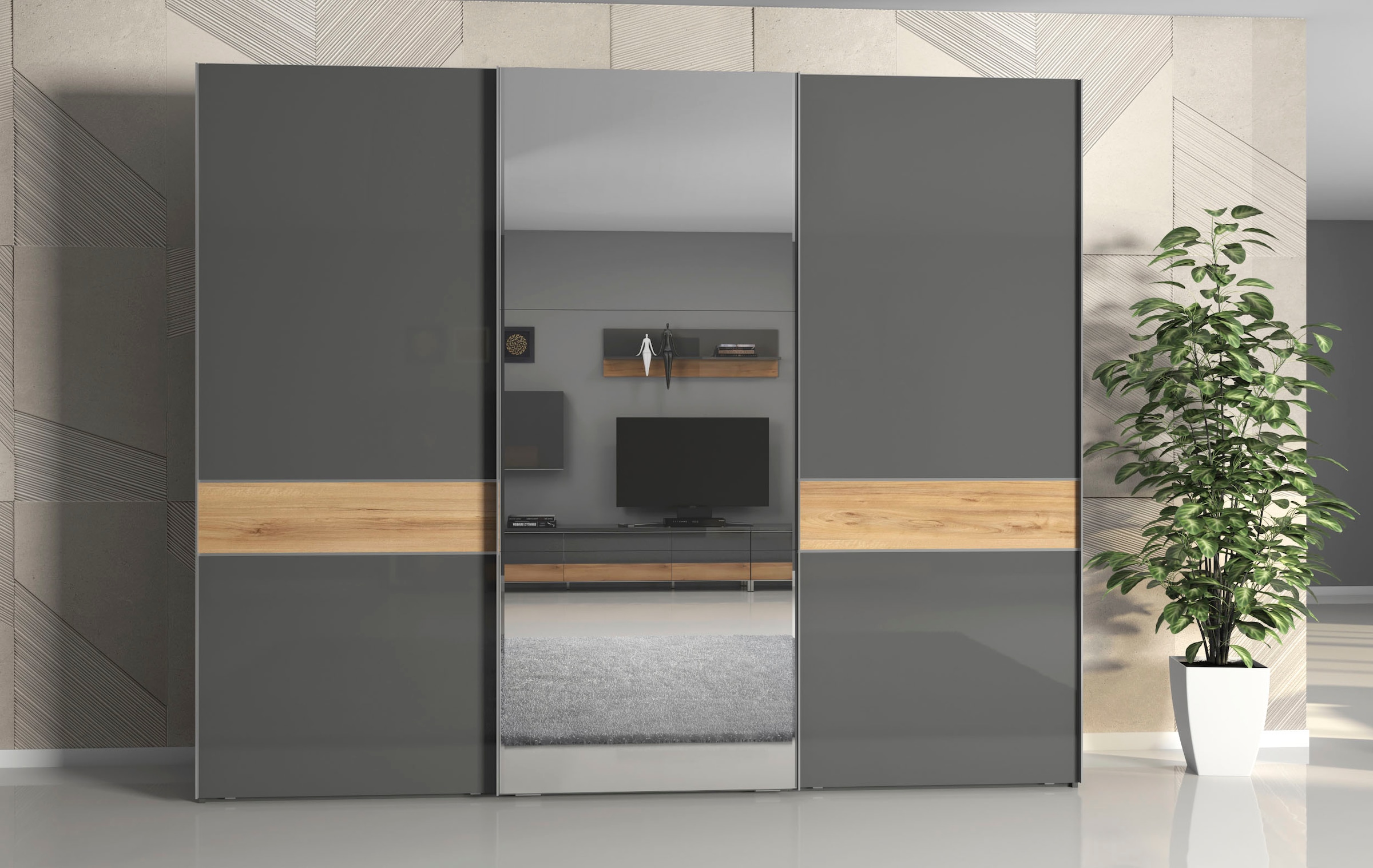 Places of Style Schwebetürenschrank »Onyx«, Spiegelschrank hochwertig UV lackiert, Soft-Close-Funktion