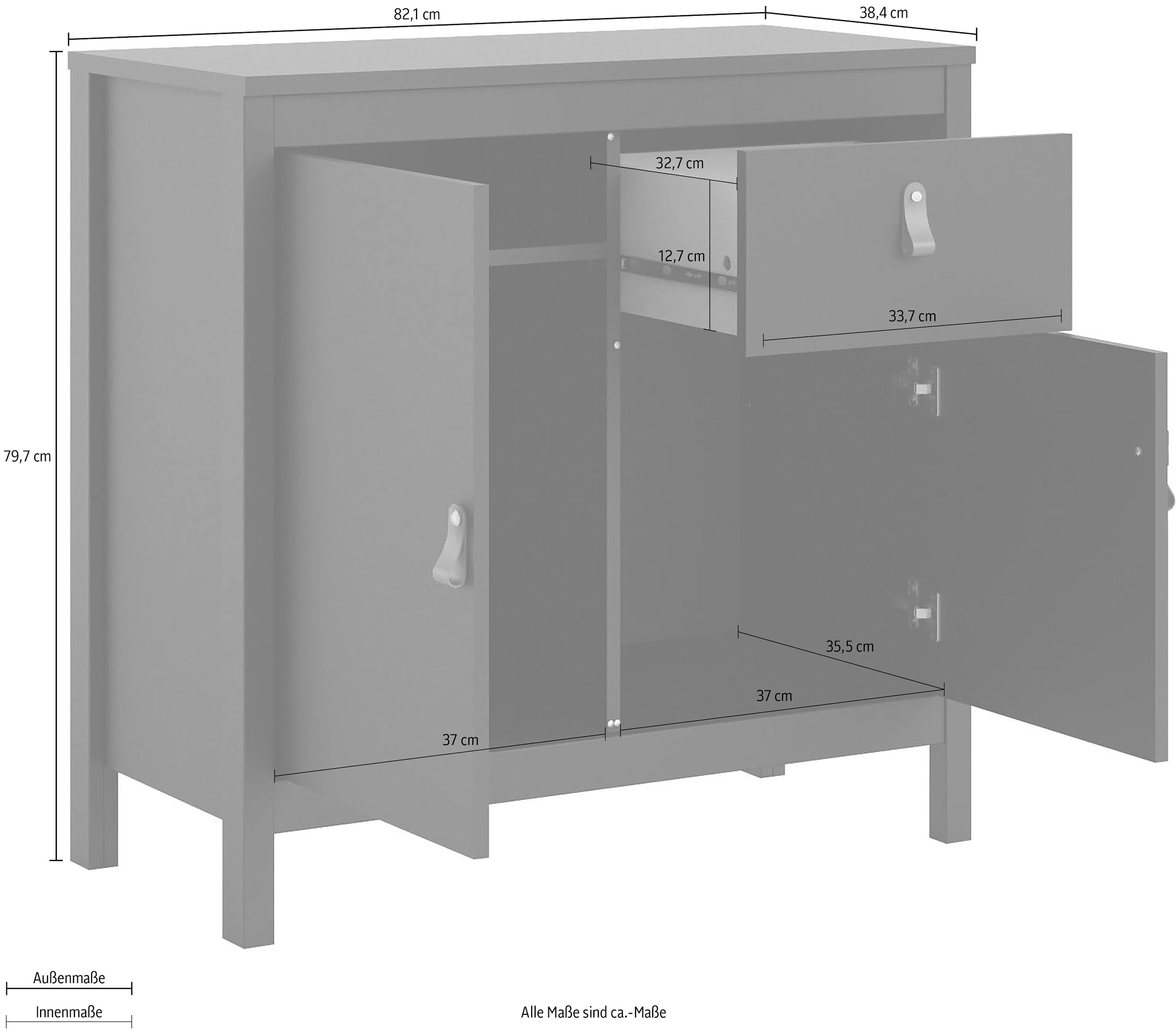 Home affaire Sideboard »Madrid, Aufbewahrung, Schubladenschrank, Sideboard,«, mit 2 Türen und 2 Schublade, Breite 82 cm, Höhe 80 cm