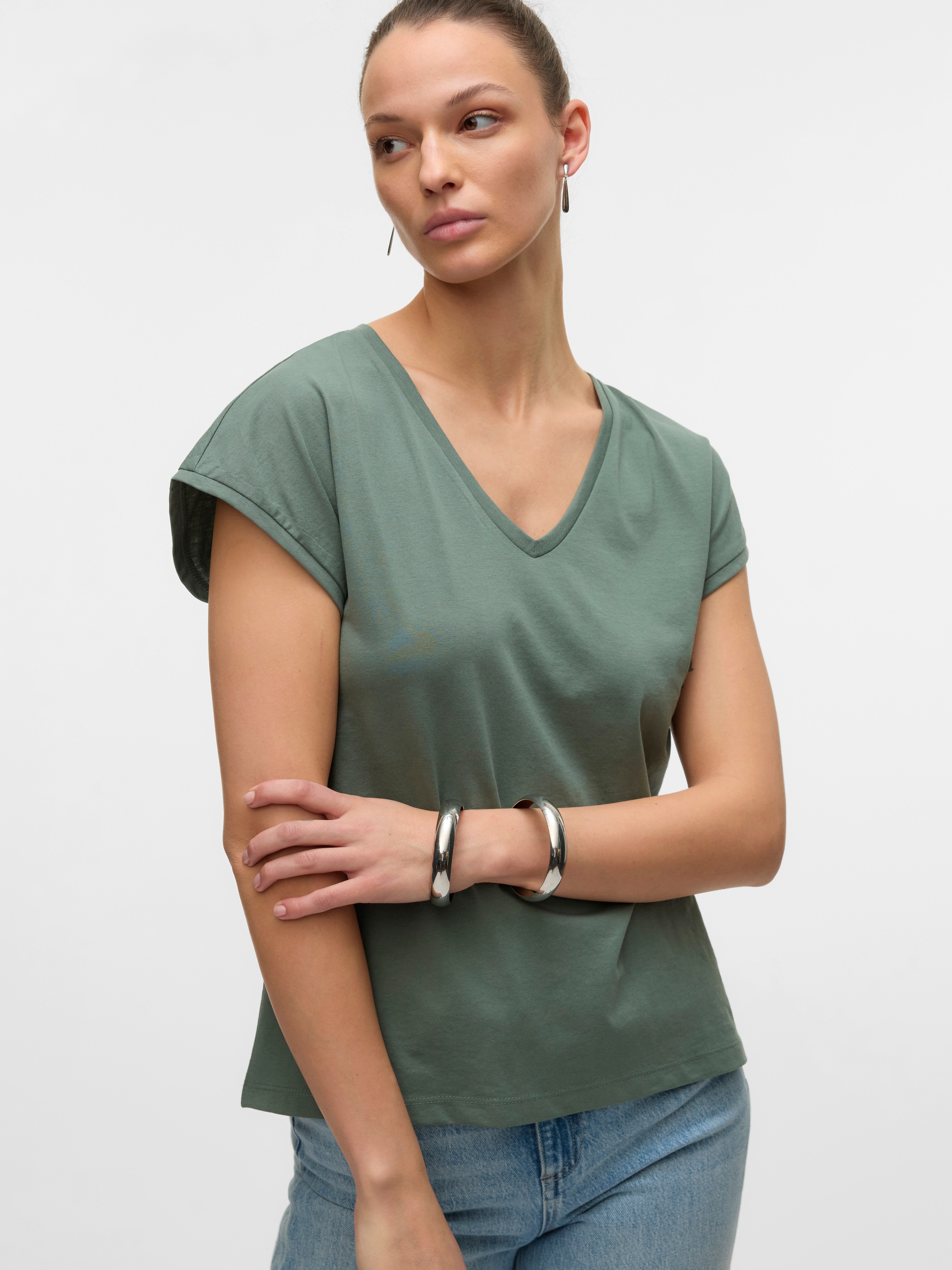 Vero Moda Kurzarmshirt "VMLUNA SS V-NECK TEE JRS NOOS" günstig online kaufen