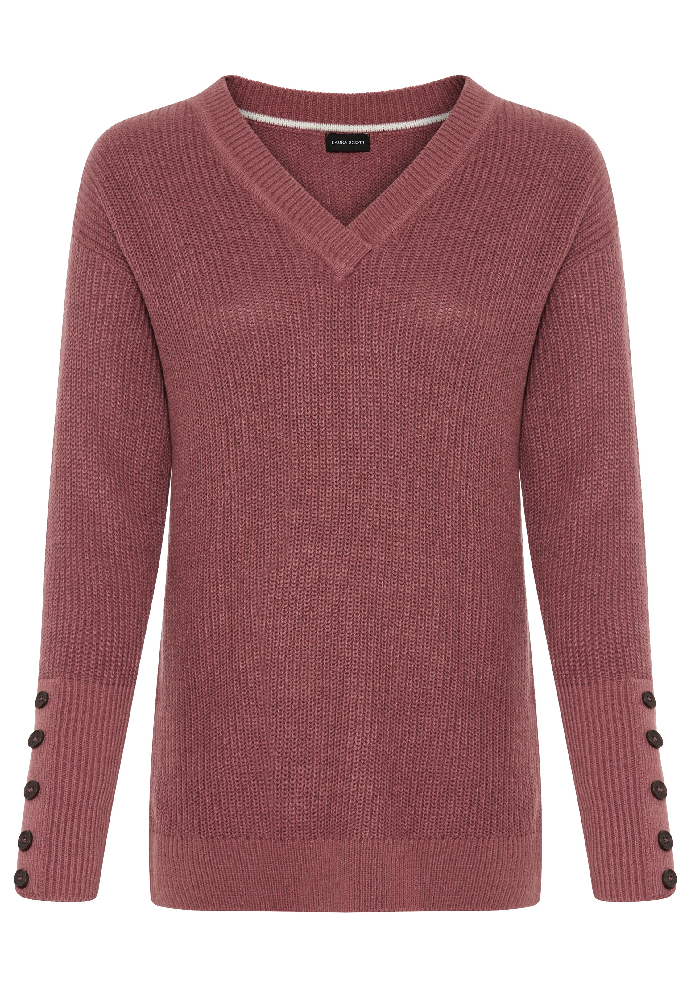 Laura Scott V-Ausschnitt-Pullover, aus Grobstrick mit Knopfleiste - NEUE KOLLEKTION