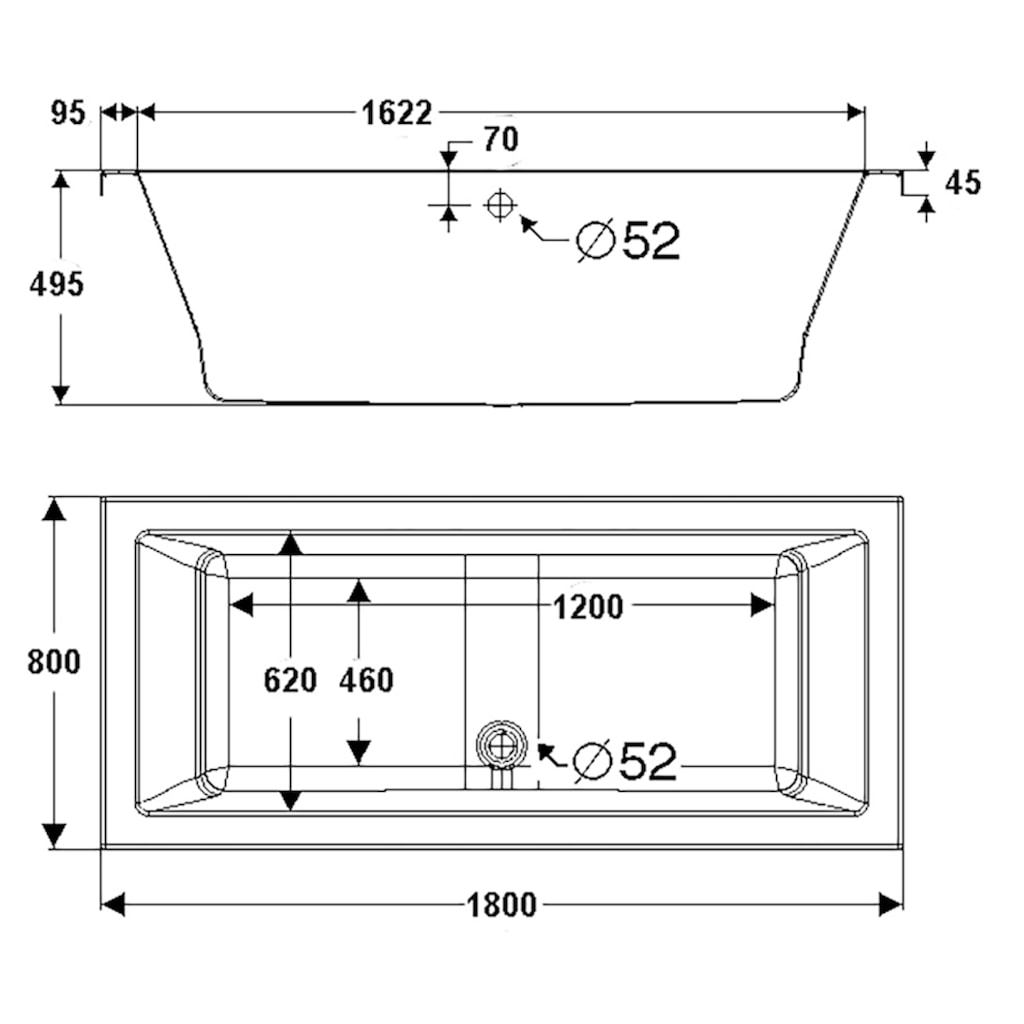 OTTOFOND Whirlpool-Badewanne »Cubic«, (Komplett-Set, 1 tlg.)