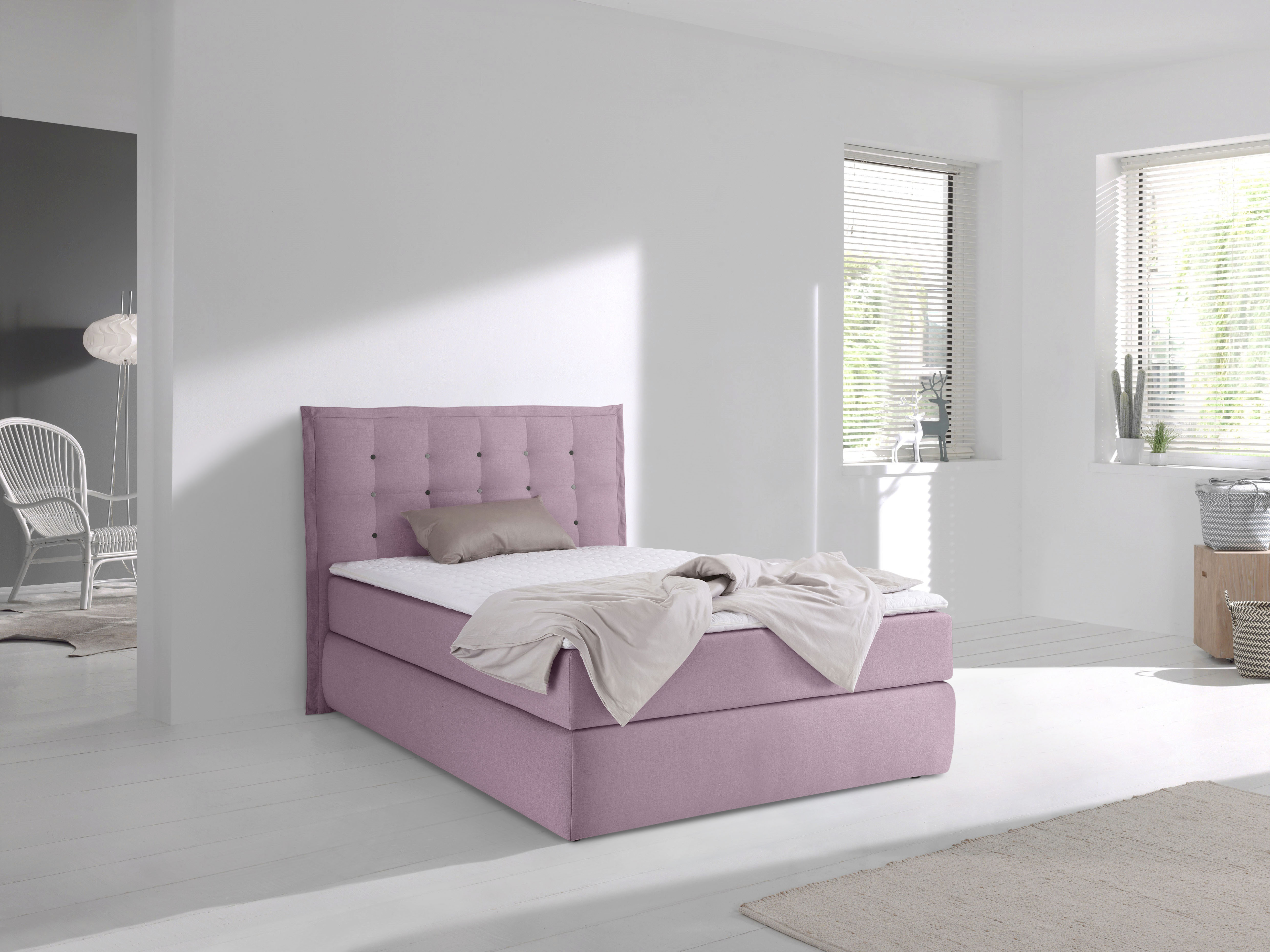 Home affaire Boxspringbett "Sagres" Kopfteil mit 2farbiger Flatterbiese und zweifarbigen Knöpfen