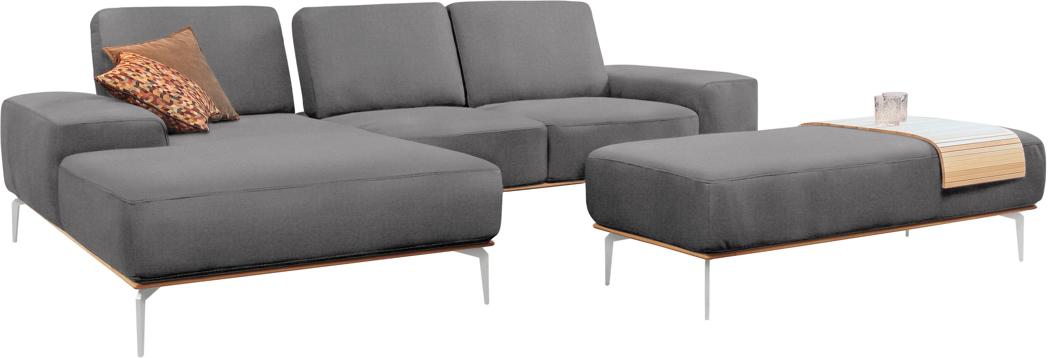 Thumbnail - W.SCHILLIG Ecksofa "run, Designsofa mit tollem Sitzkomfort, L-Form" mit elegantem Holzsockel, Füße in Chrom glänzend, Br...