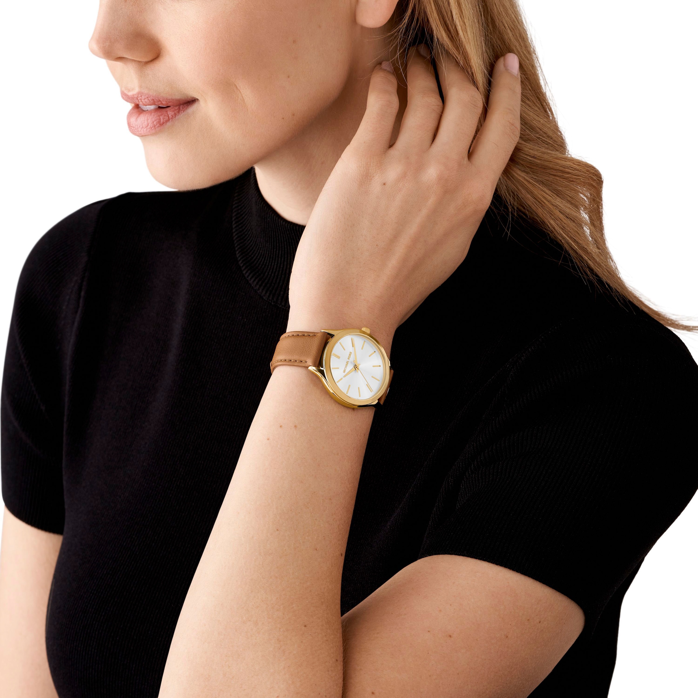 MICHAEL KORS Quarzuhr »SLIM RUNWAY«, Armbanduhr, Damenuhr, Lederarmband, analog