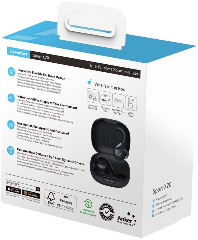 Anker wireless In-Ear-Kopfhörer »soundcore Sport X20« Bluetooth Adaptive Noise-Cancelling | integrierte Steuerung für Anrufe und Musik
