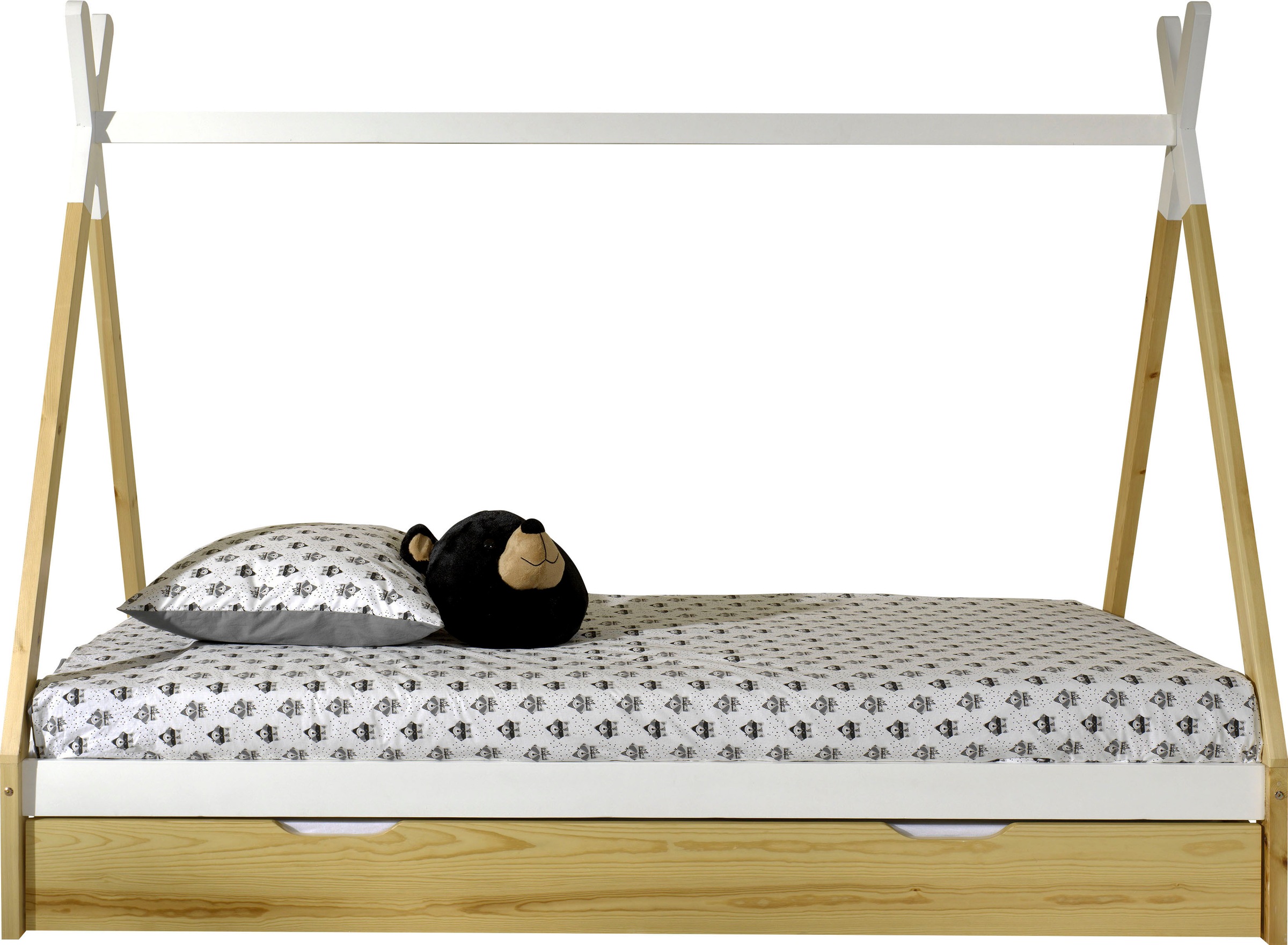Vipack Kinderbett »Tipi«, (Made in Europe), mit Rolllattenrost und Zeltdach, wahlweise mit Schublade