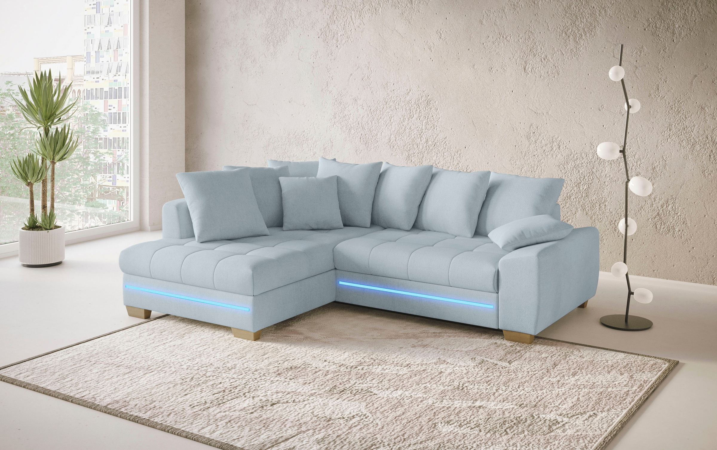 Mr. Couch Ecksofa »Nikita II, L-Form«, mit RGB-LED Beleuchtung, wahlweise mit Bett, Bettkasten, Kaltschaum