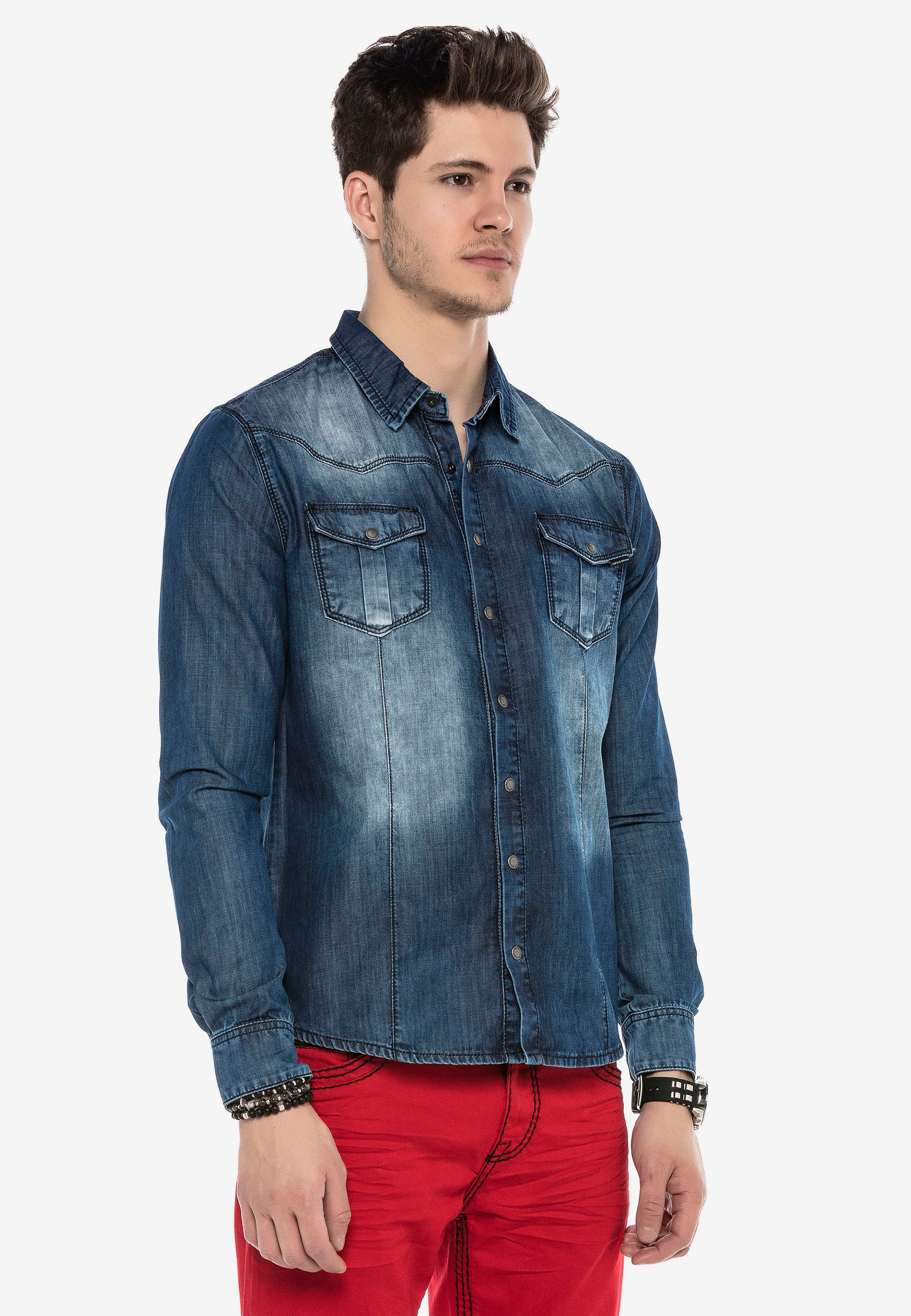 Cipo & Baxx Jeanshemd, mit praktischen Druckknöpfen