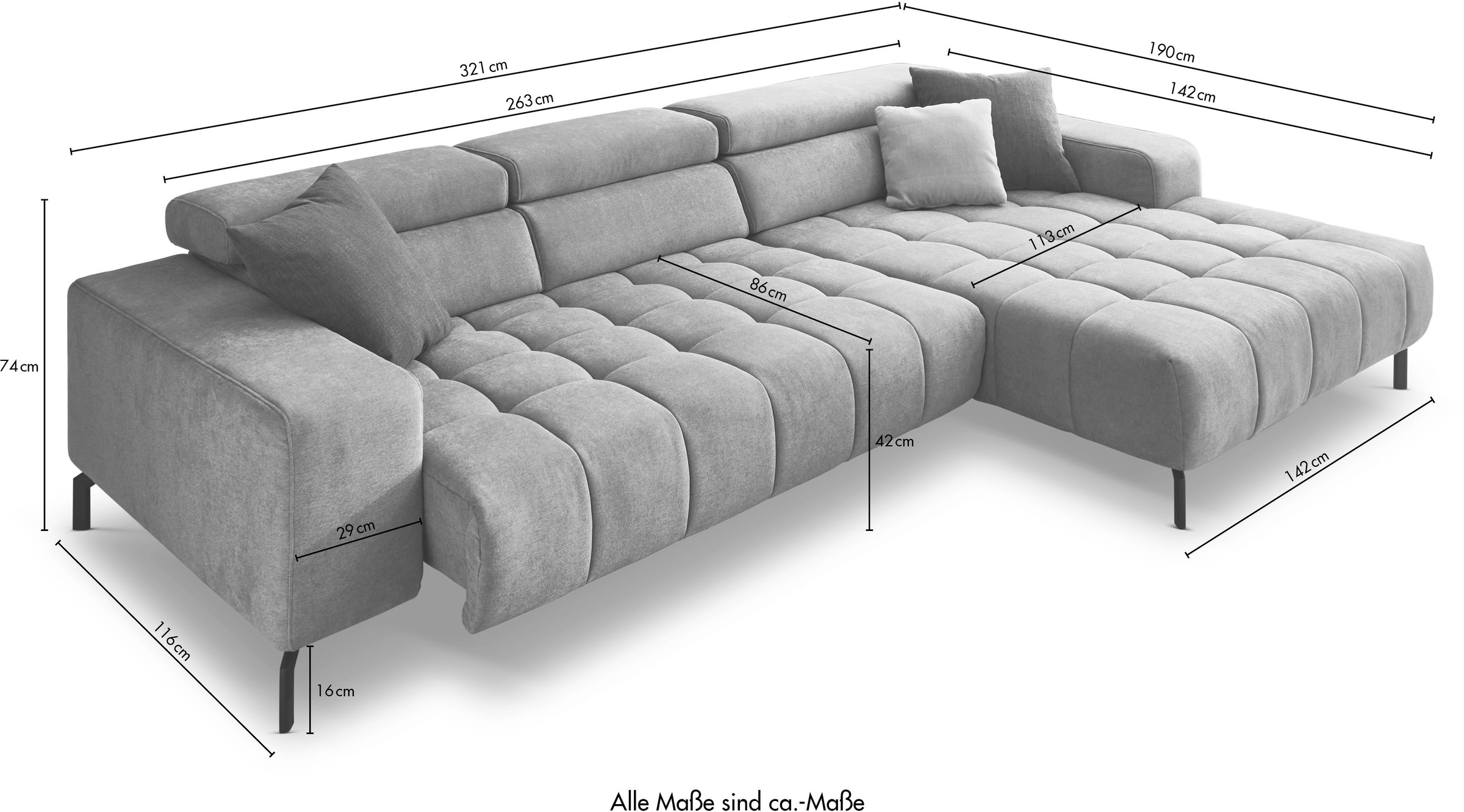 Die PlanBar Ecksofa »MP-IN18022 L-Form«, mit Kopfteilverstellung & Zierkissen, optional Sitztiefenverstellung