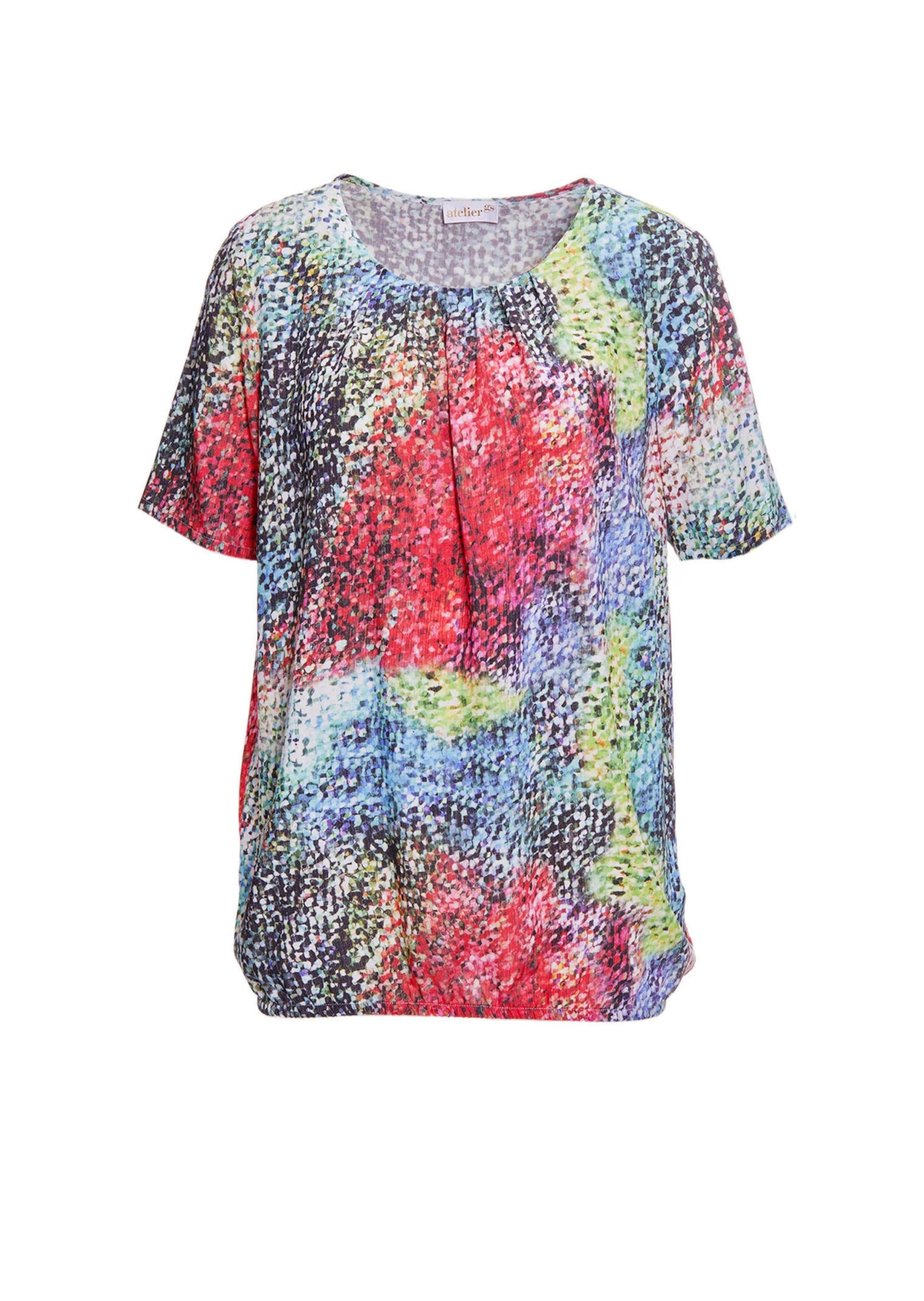 Druckbluse GOLDNER "Kurzgröße Halbarm Viskosebluse mit Allover-Print", Damen, Gr. 19, bunt (bunt, getupft), Obermaterial: 100% Viskose CV., normal, Sonstiges, Blusen Druckbluse, Ohne