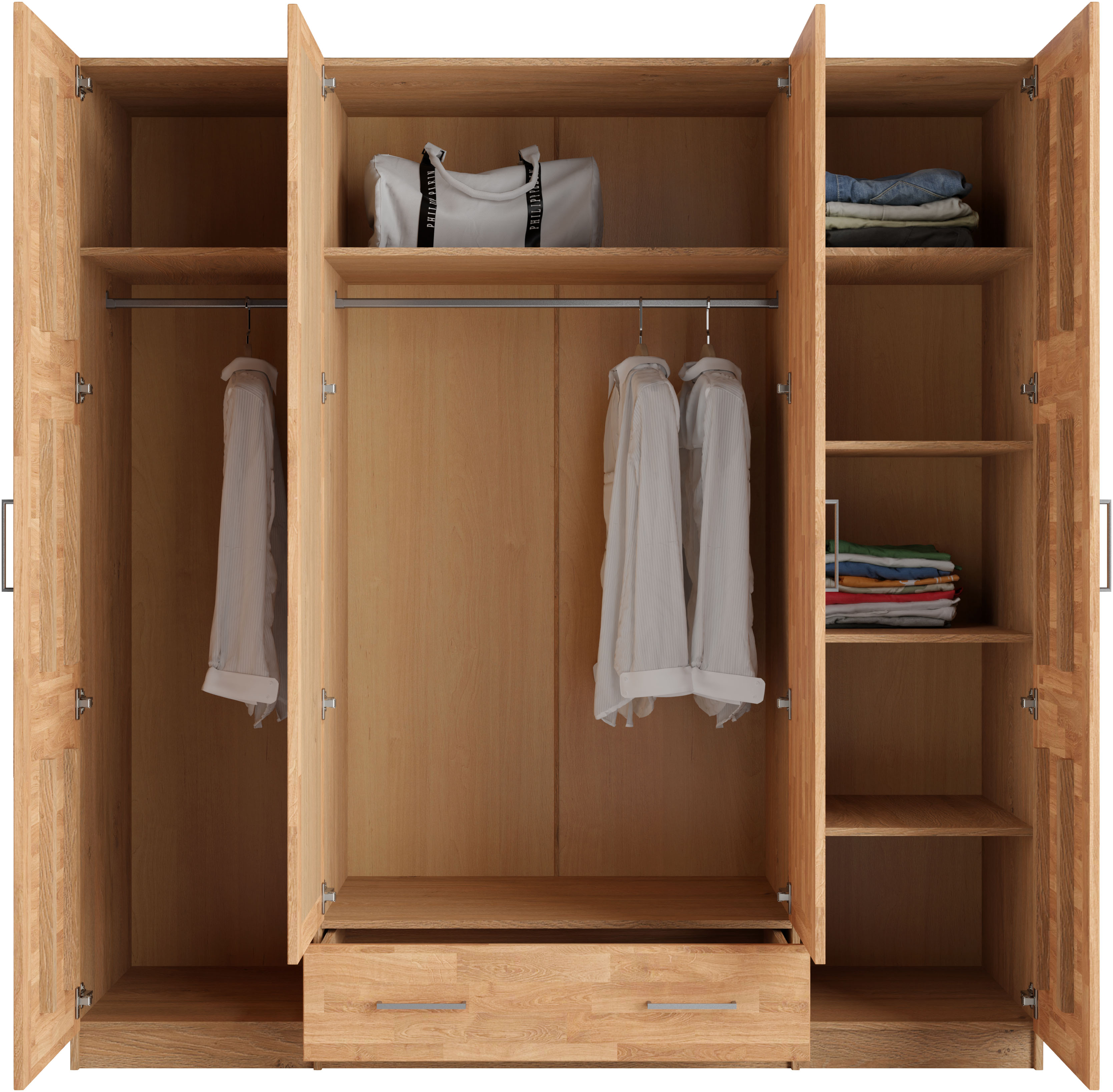 Thumbnail - OTTO home Kleiderschrank "Sabrina, natürlicher Landhausstil, mit Innenausstattung" Spiegel und Schubladen, teilmassiv,Bu...