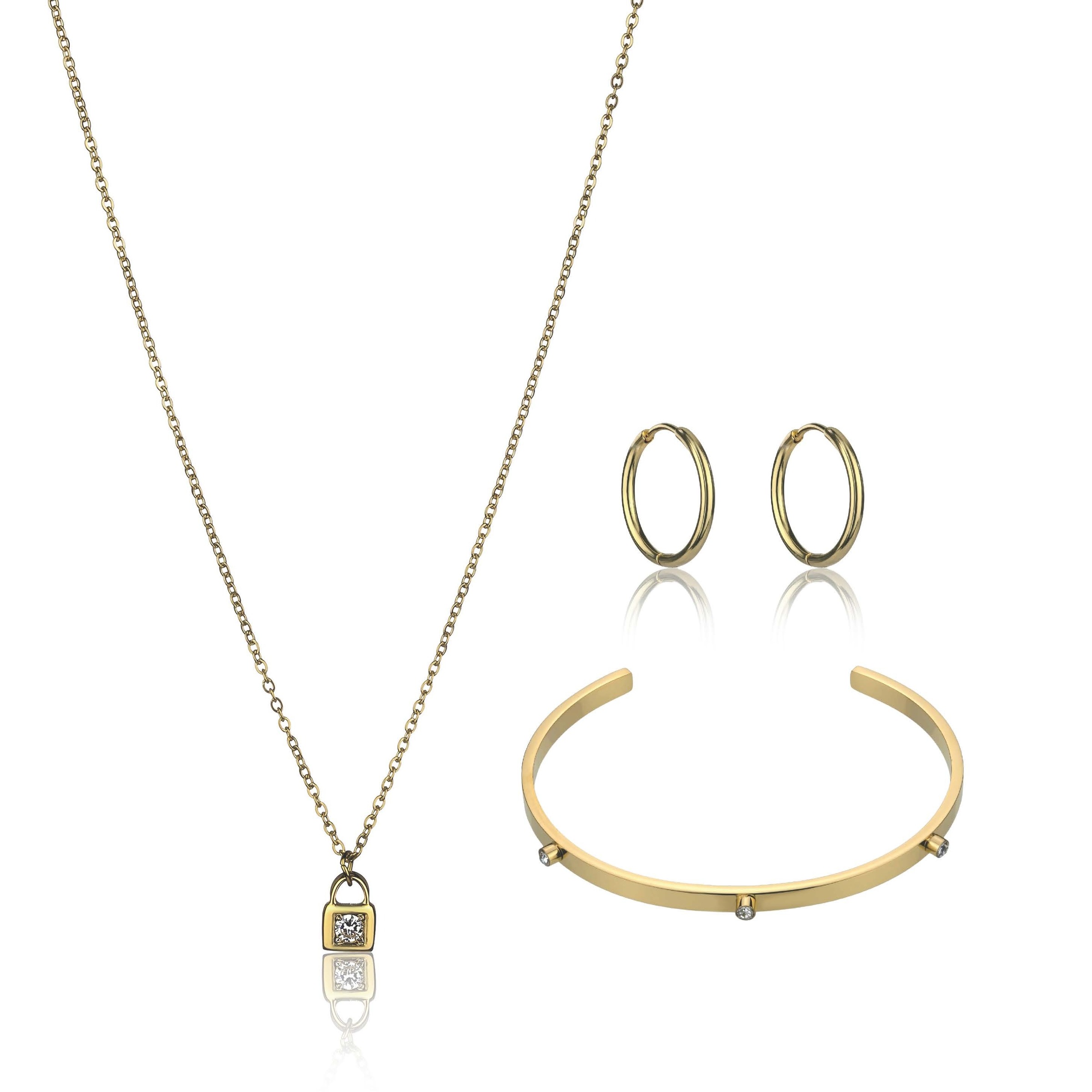 Ohrring und Ketten Set MARC LAUDER "MS011G", gold, Schmuck_Sets, Damen, 44-55cm/Inner diameter 6cm, Edelstahl, 44-55cm/Inner diameter 6 cm