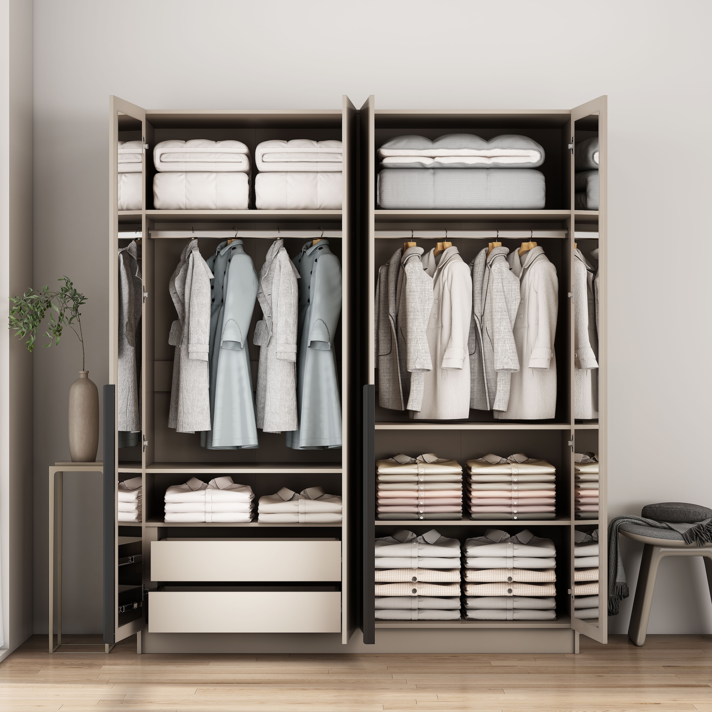 OTTO home Kleiderschrank »Annor Schlafzimmerschrank Breite 162cm hochglanz Schrank Garderobe« Drehtürenschrank mit perfekter Innenausstattung - elegante Türgriffe