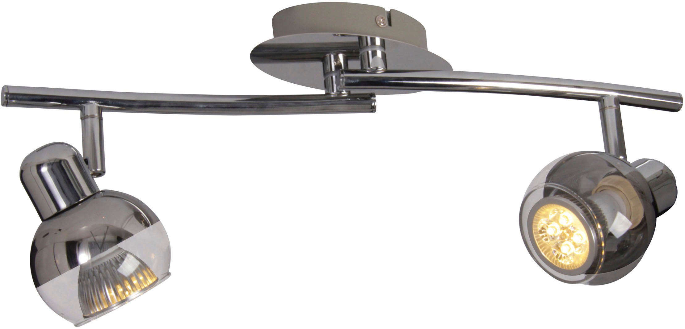 näve Deckenspots »Boccia«, 2 flammig, Leuchtmittel GU10 | LED wechselbar, 2flg. incl. LED GU10 6W, chrom, Glasschirm, verstellbare Spots, l:41cm