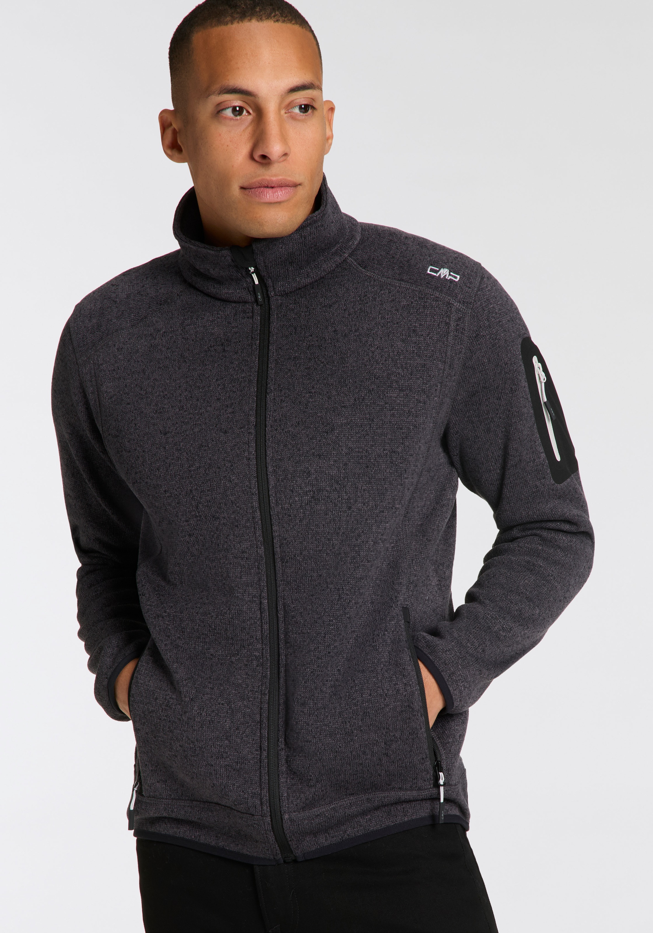 Strickfleecejacke CMP "MAN JACKET", Herren, Gr. 60, ero, glacier, Strick, Obermaterial: 100% Polyester, eingefasste Kante, Jacken, atmungsaktiv, schnell trocknend, wärmend, Übergangsjacke
