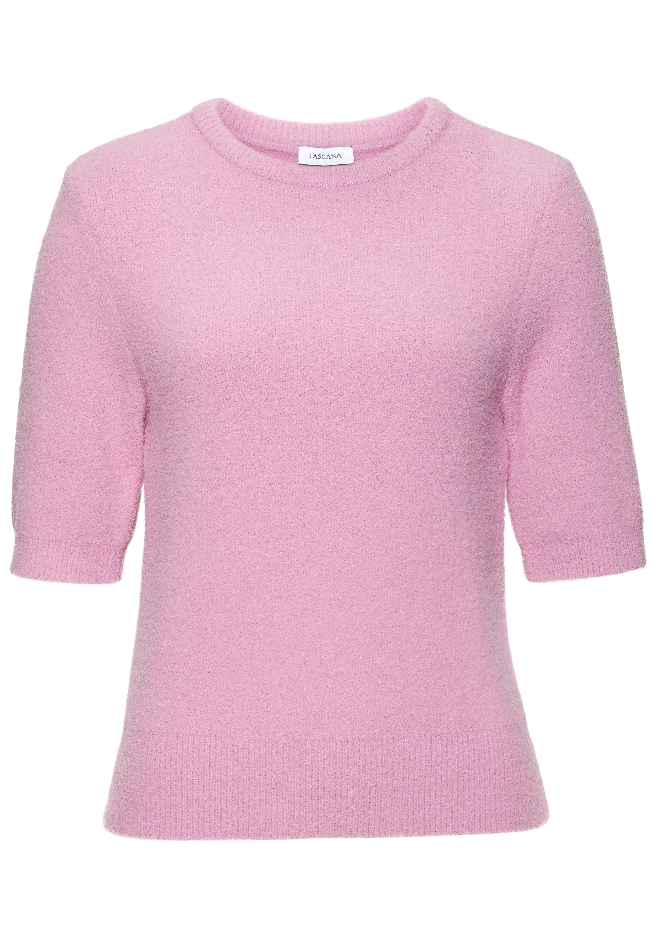 LASCANA Kurzarmpullover, flauschiger Strickpullover, figurnaher Schnitt günstig online kaufen