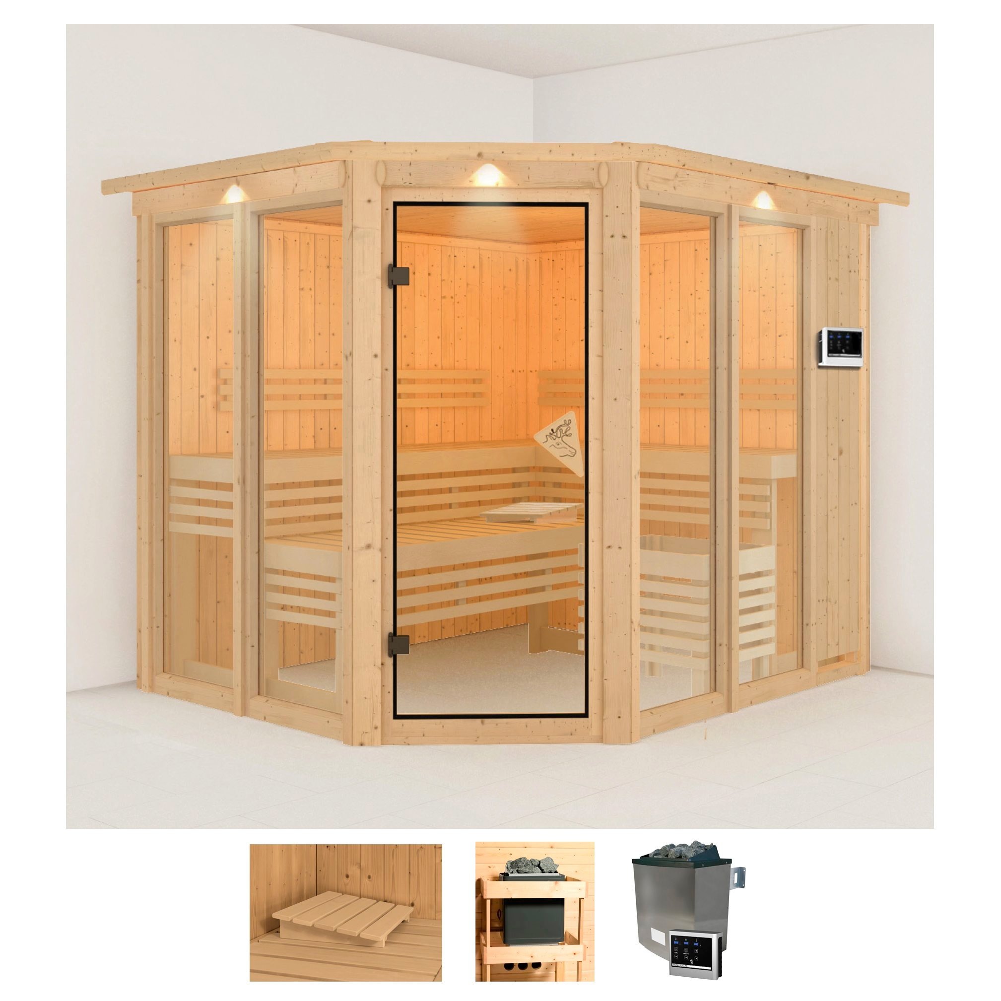 KARIBU Sauna "Anike 3", Saunaofen, externe Steuerung, 9 kW, beige, Saunen, 9-kW-Ofen mit externer Steuerung
