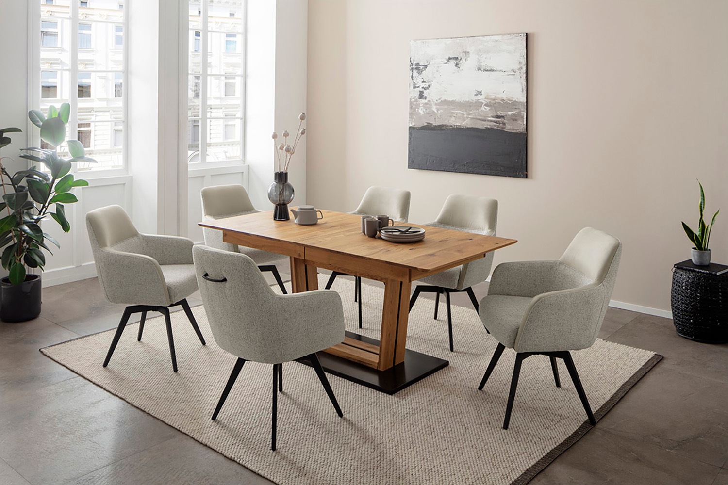 MCA furniture Esstisch »Morena Säulentisch Komfort Tisch«, Synchronauszug,ausziehbar,Wildeiche,massiv,geölt,XXL