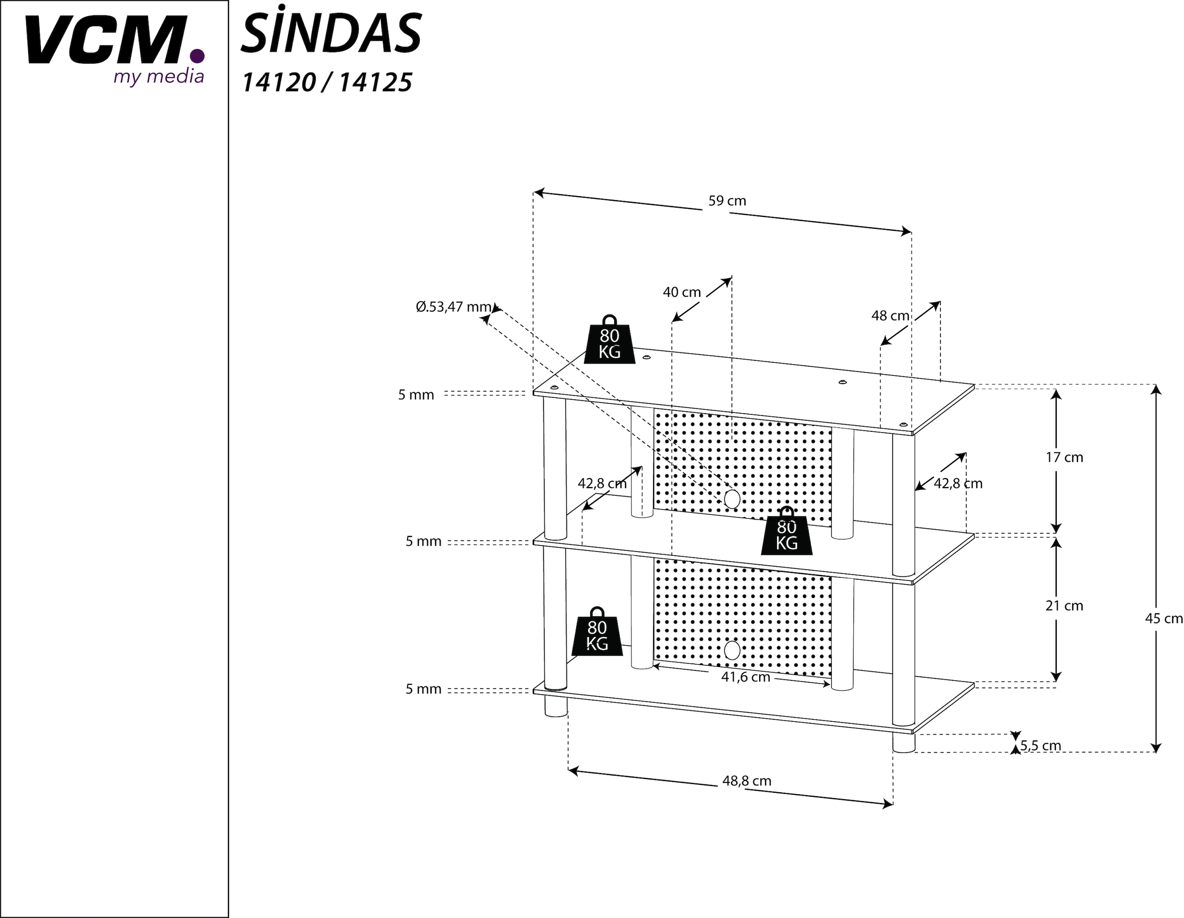 VCM TV-Board »VCM TV Möbel | Lowboard | Kabelführung | Maße H. 45 x B. 59 x T. 48 cm | Fernseh Möbel - Sindas«, (VCM Netasa)