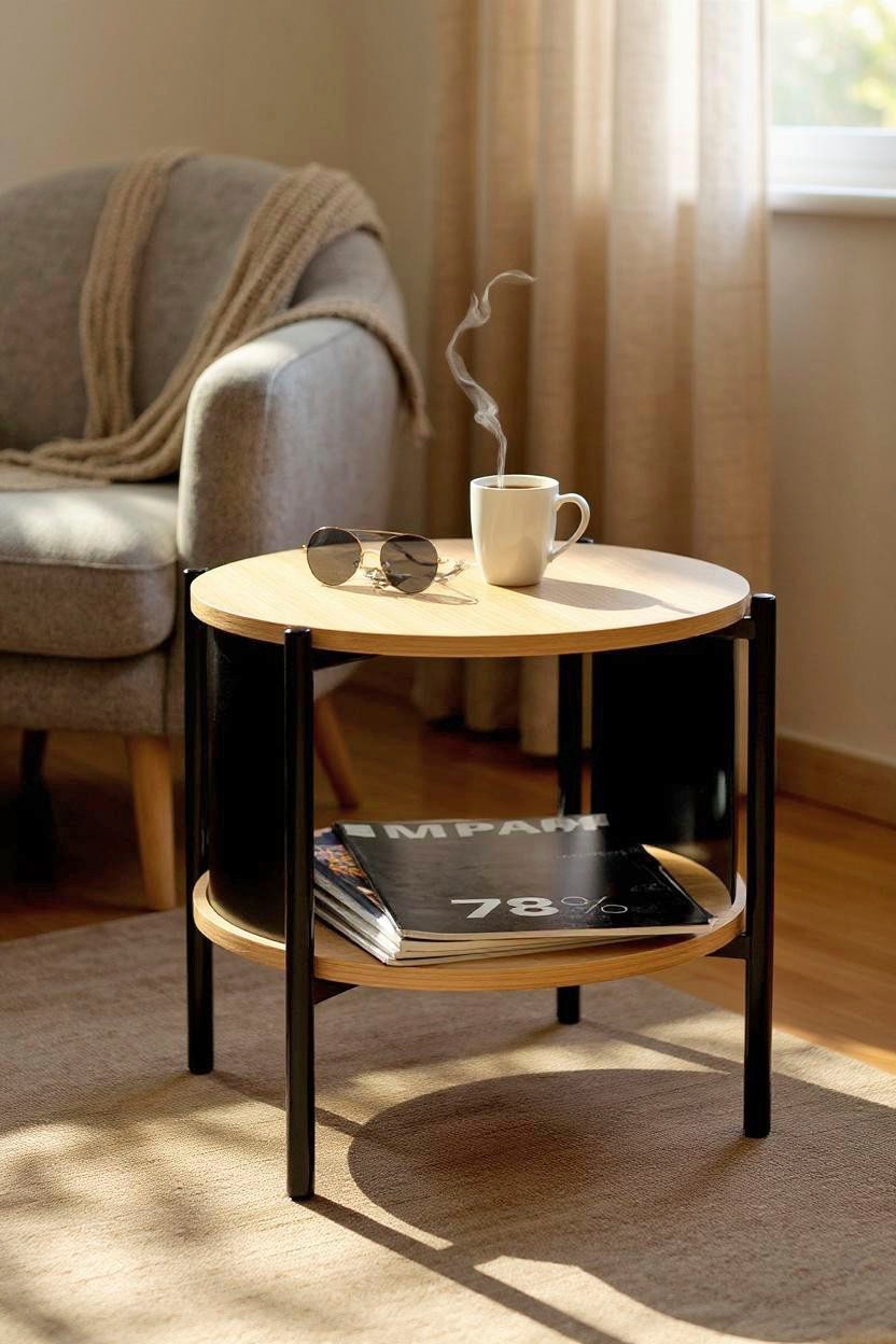 HAKU Beistelltisch »Nachtkonsole, Sofatisch, Wohnzimmertisch« 1 Stk. tlg. rund - aus MDF Braun - Ø/H 44/44 cm