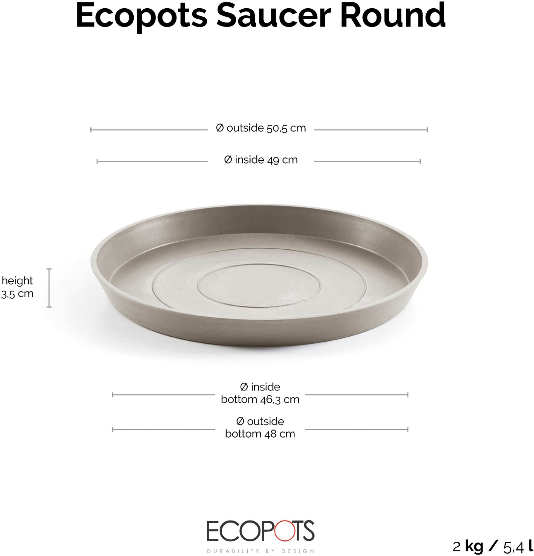 ECOPOTS Blumentopfuntersetzer »ROUND SAUCER Taupe« BxTxH: 50,5x50,5x3,5 cm