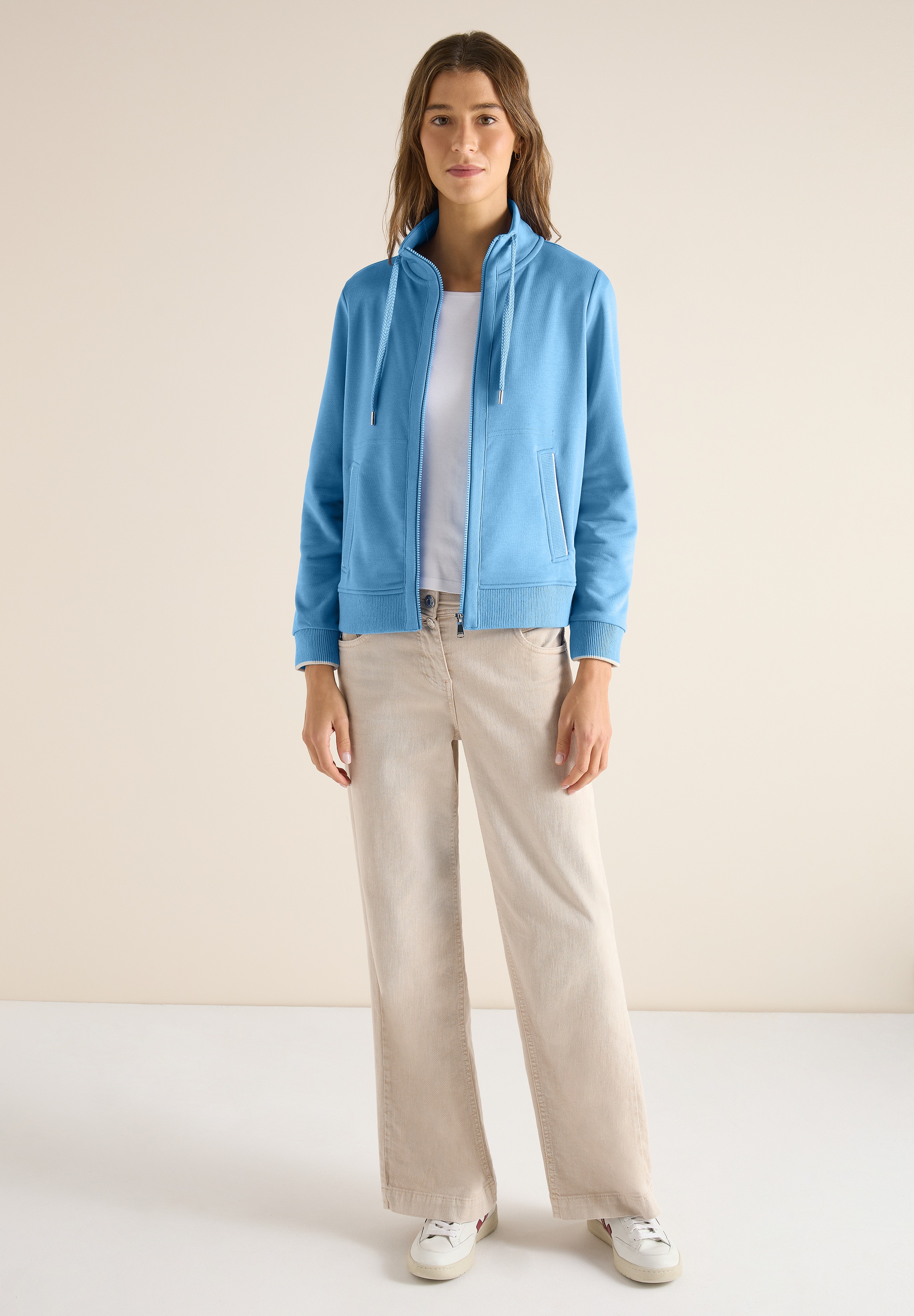 Sweatjacke CECIL, Damen, Gr. XXL (46), fountain blau, Sweatware, Obermaterial: 55% Baumwolle, 45% Polyester, unifarben, bequem hüftbedeckend, Rundhals, Bündchen, Sweatjacken Sweatjacke, mit Stehkragen und Reißverschluss 2
