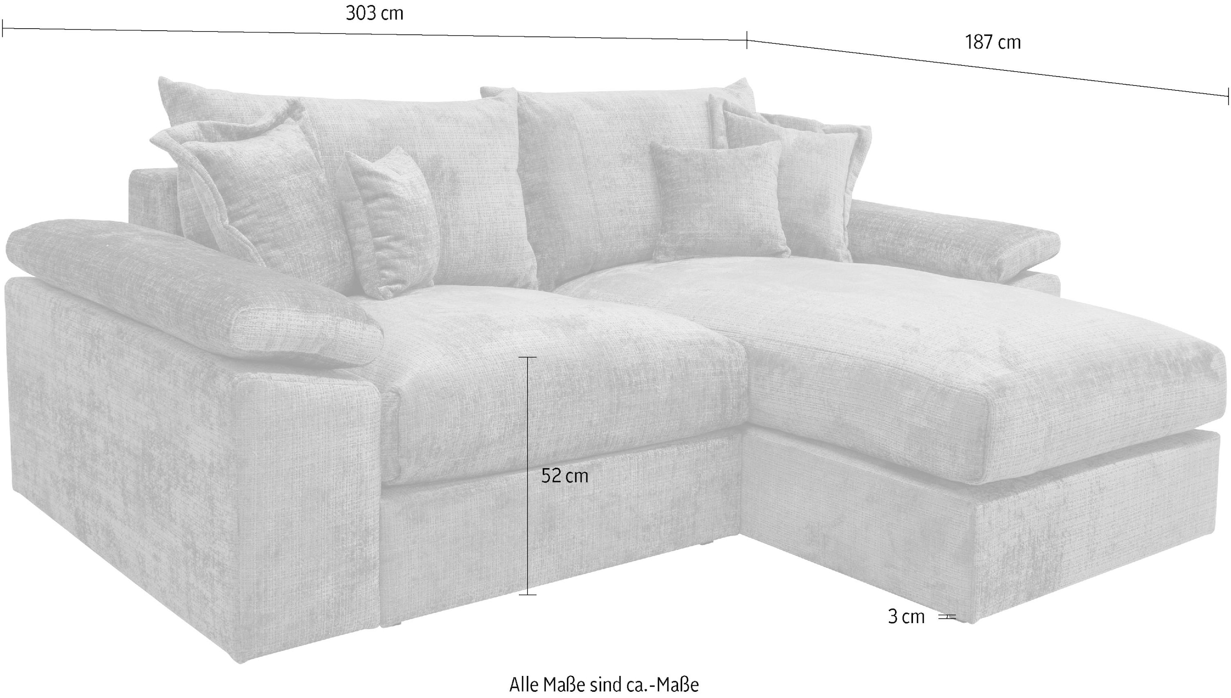 Home affaire Ecksofa »Soft&Cosy XXL L-Form, B: 303 cm«, Mega-Sofa, Cord oder Chenille-Struktur, mit Federkern & 4 Zierkissen