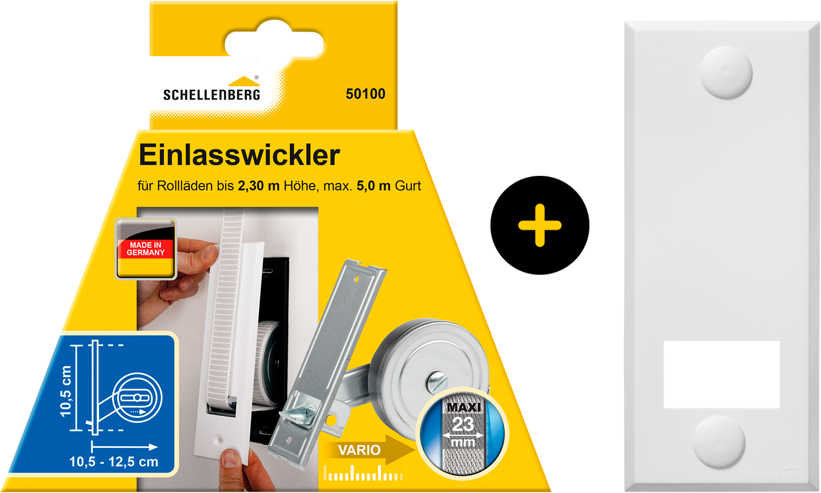 SCHELLENBERG Einlass-Gurtwickler "Unterputz, inkl. Abdeckplatte weiß" Set, 1 Stk. tlg. 10,5 cm Lochabstand für das Rollladensystem Maxi