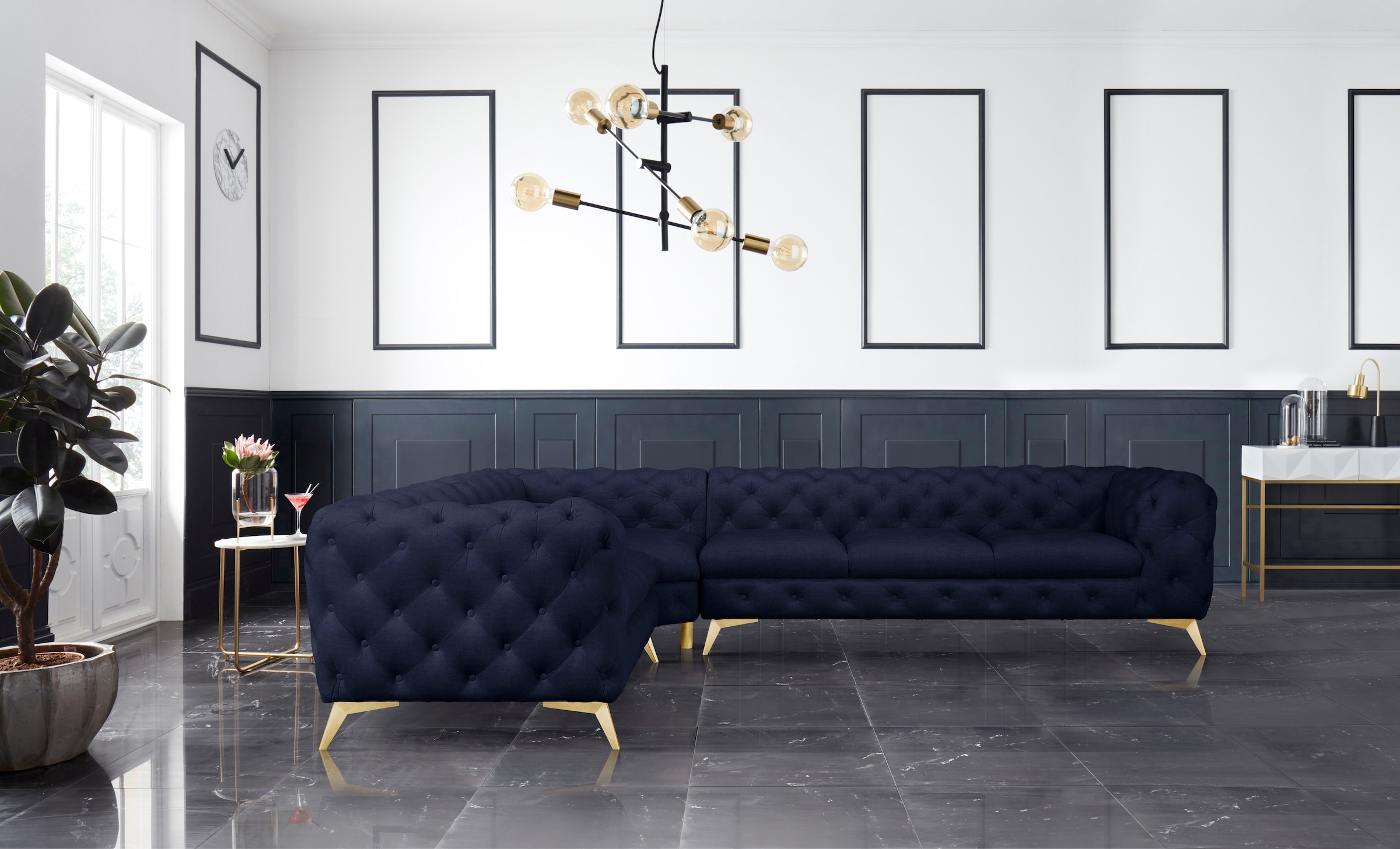 Leonique Chesterfield-Sofa "Ecksofa GLYNIS L-Form mit Wellenunterfederung, günstig online kaufen