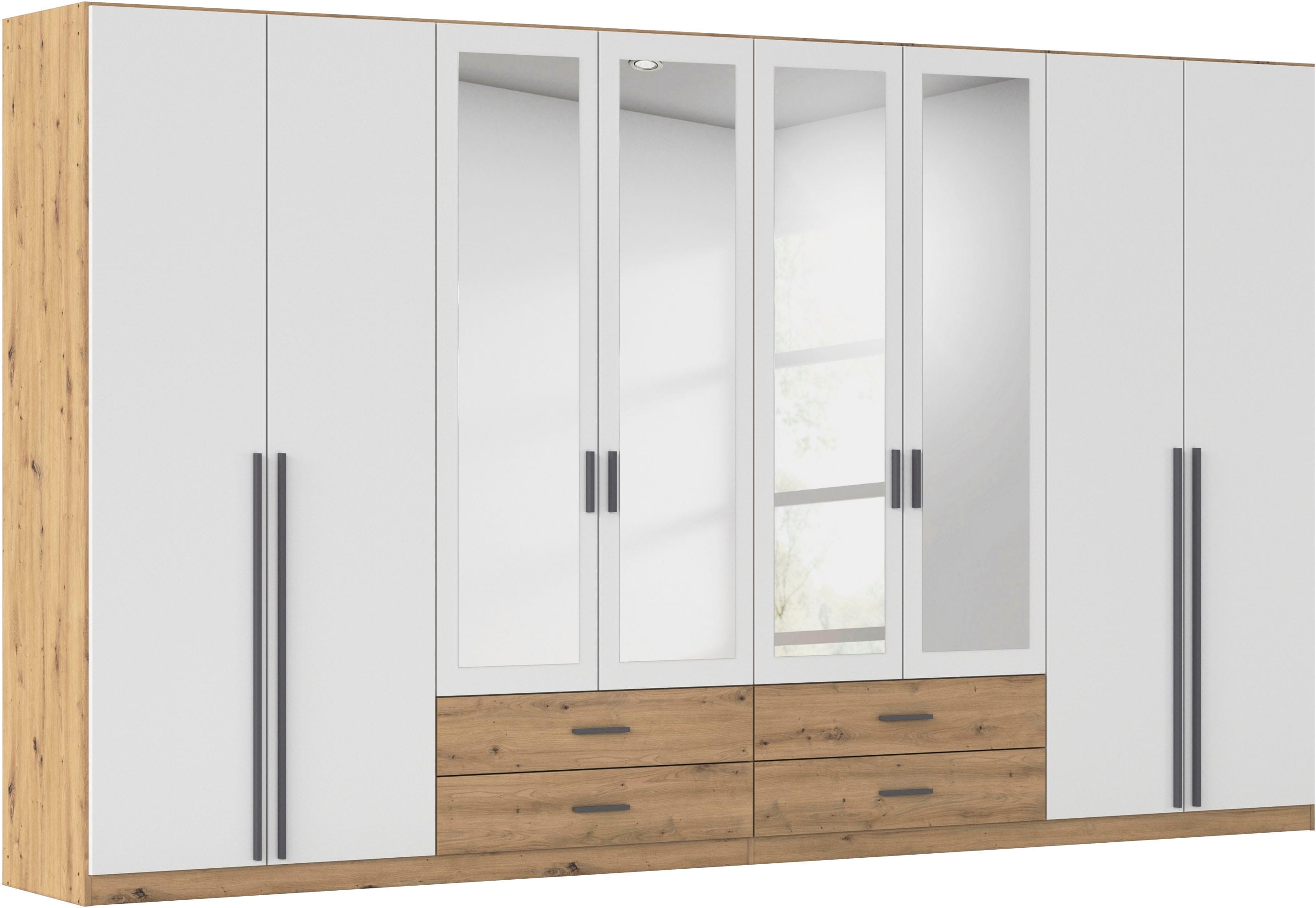 rauch Kleiderschrank "Schrank Garderobe Ankleide GAMMA Breiten 91/136/181/226/271/315/360 cm" in 3 Ausstattungen BASIC/CLASSIC/PREMIUM (inkl. SOFT-CLOSE-Funktion), verschiedene Griff-Varianten, mit Spiegel TOPSELLER MADE IN GERMANY