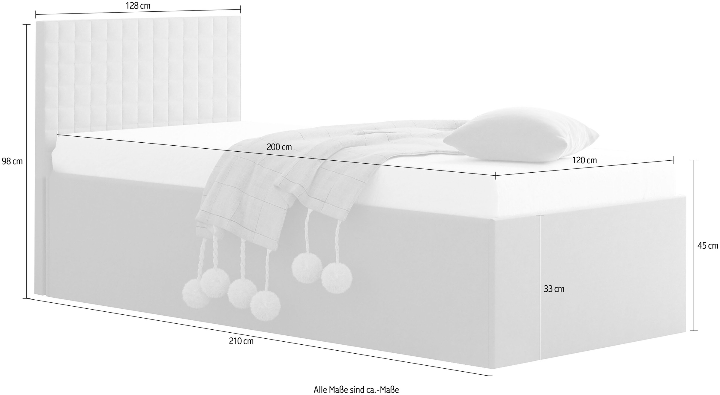 Polsterbett, blau (königsblau), B:128cm L:210cm, WESTFALIA SCHLAFKOMFORT, Betten, Polsterbett, mit Bettkasten bei Ausführung mit Matratze 9