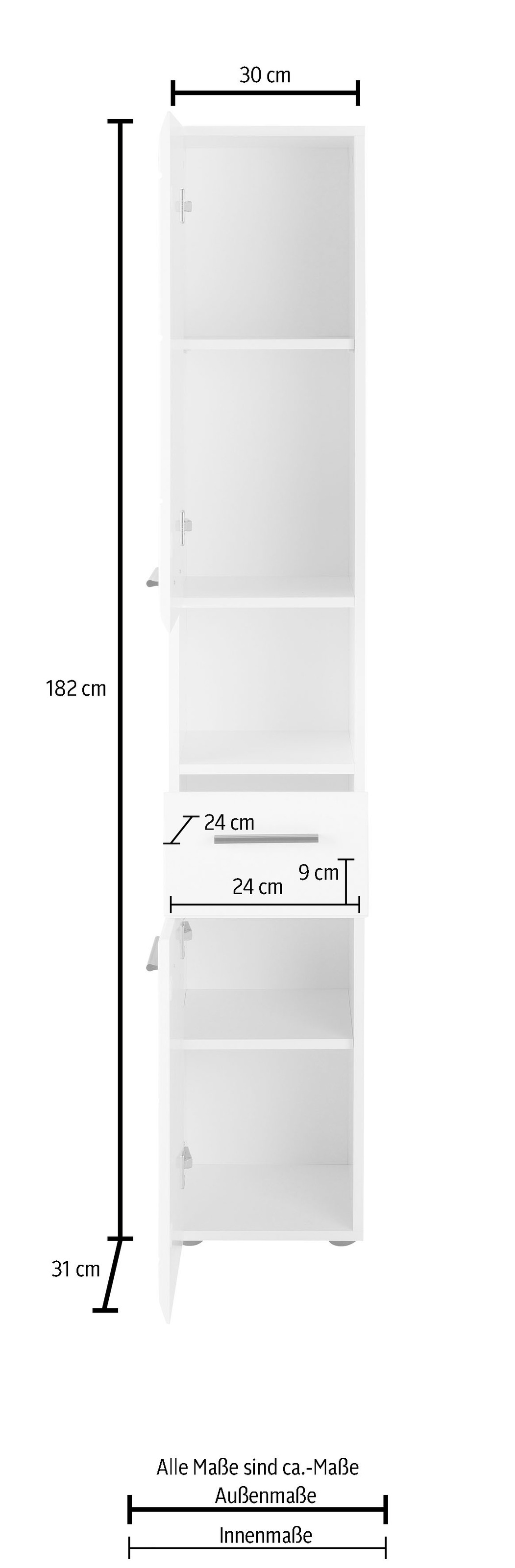 welltime Hochschrank »Sovana« Badezimmerschrank in Hochglanzoptik - (B/T/H) 30/31/182 cm