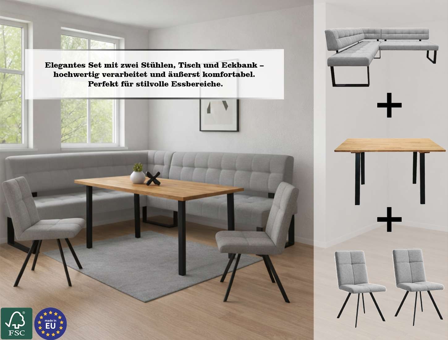 Home affaire »Mia Küchenbank, Polsterbank, Esszimmerbank, 207x167 cm« Moderne Bank und  Farben, Sitzplatzanzahl: 5, Frei in Raum stellbar