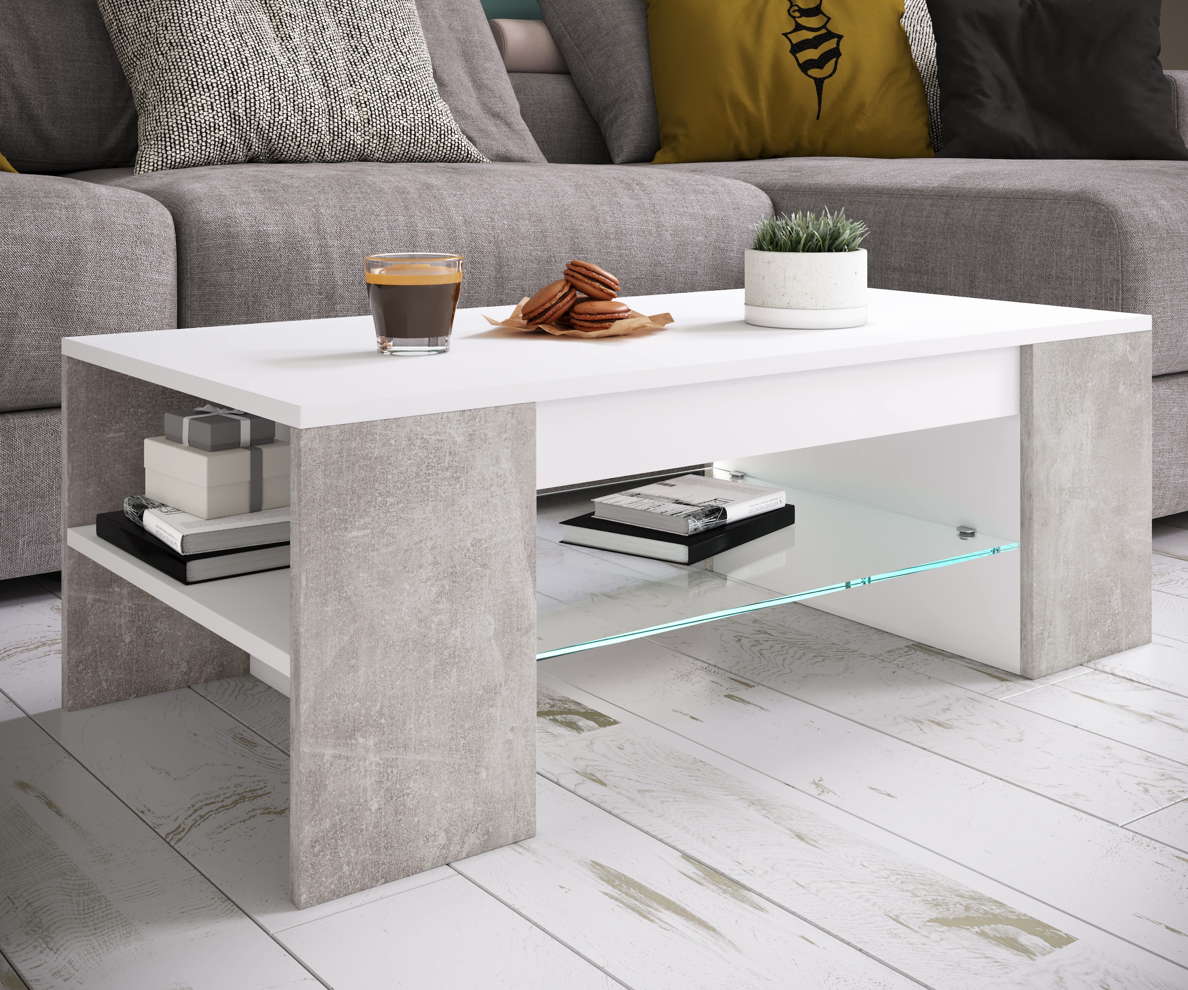VCM Beistelltisch »Holz Sofatisch Couchtisch Schublade Glas Tunas«