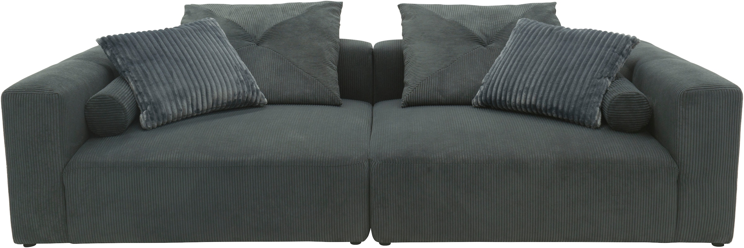 INOSIGN Big-Sofa »Suyana mit Federkern, B/T/H: 304/135/69 cm, Zierkissen + Kissenrollen«, grosszügiges, gemütliches Megasofa, viel Platz zum Relaxen, Cord-Bezug