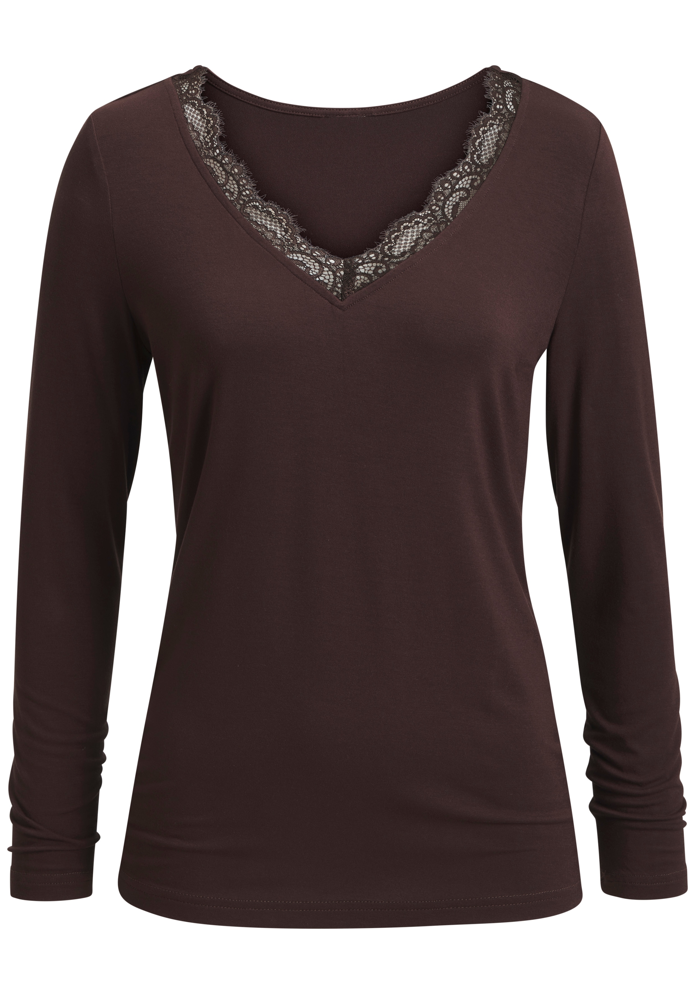 LASCANA Langarmshirt "mit Spitze" aus angenehmer Viskose-Qualität günstig online kaufen
