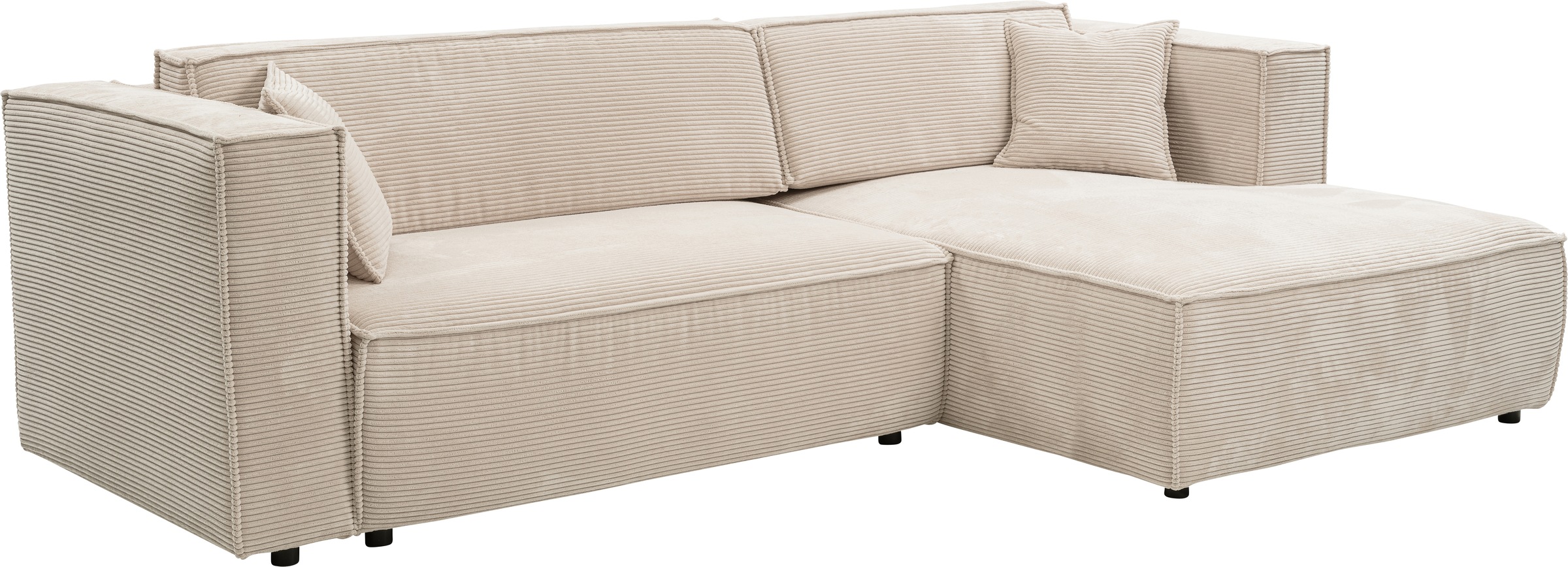 WERK2 Ecksofa »Atlanta-New, modernes Design, Stellmaße 295x182 cm, L-Form, Kedernaht« hoher Komfort, Schlaffunktion & Bettkasten, Cord, Natur