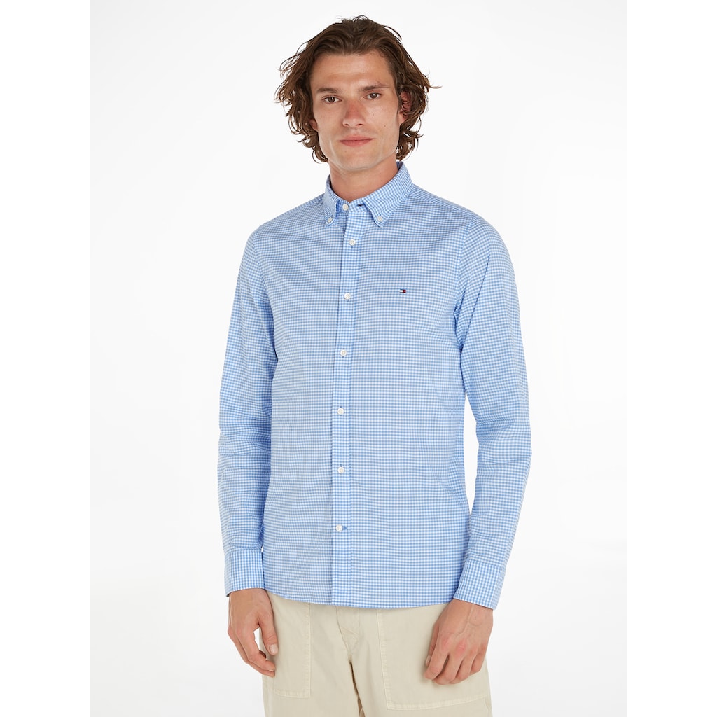 Tommy Hilfiger Karohemd »FLEX TEXTURED GINGHAM SF SHIRT«, mit kleiner Logostickerei