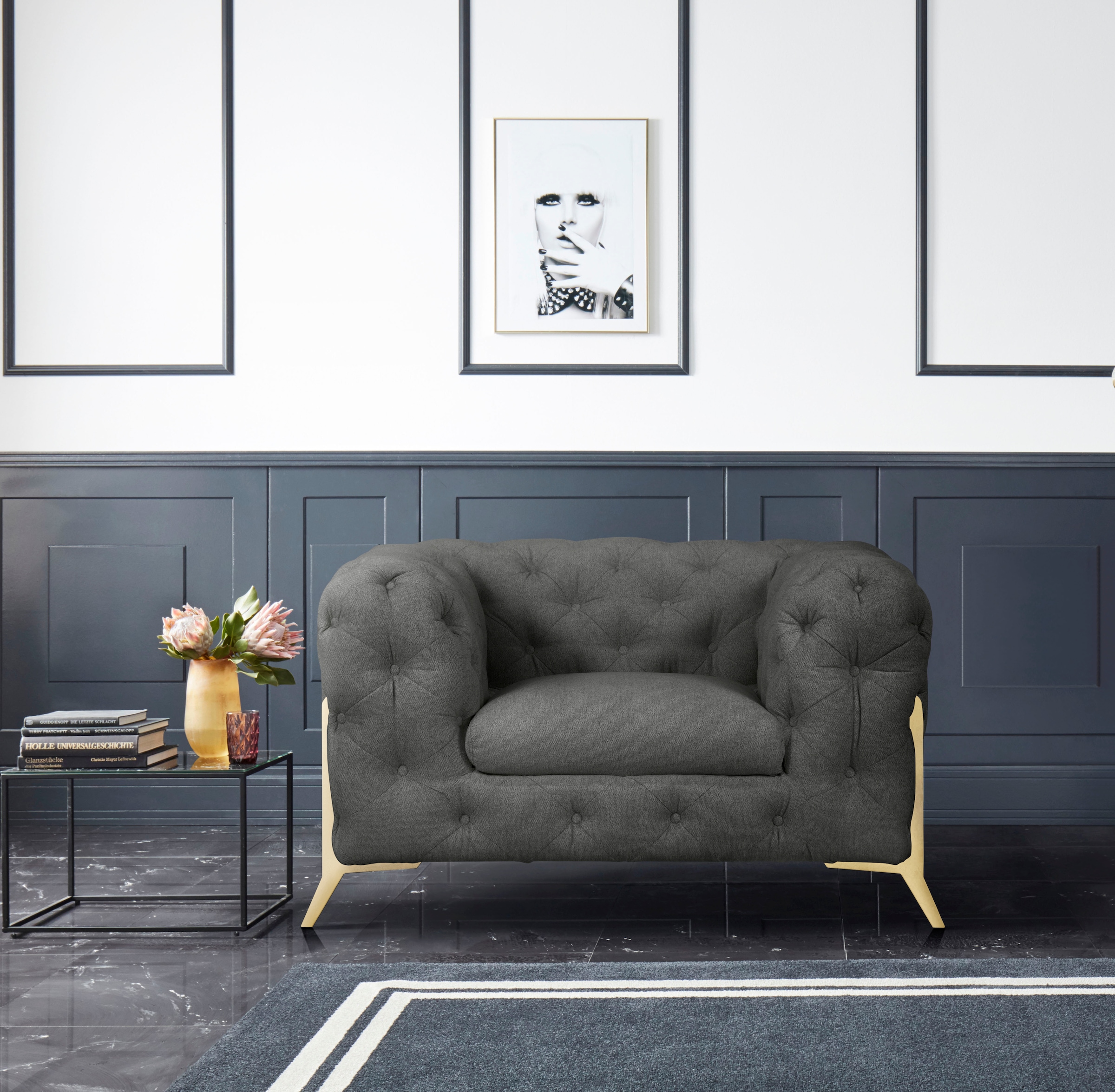 Leonique Chesterfield-Sessel »Amaury Sessel«, aufwändige Knopfheftung, moderne Chesterfield Optik, Fußfarbe wählbar