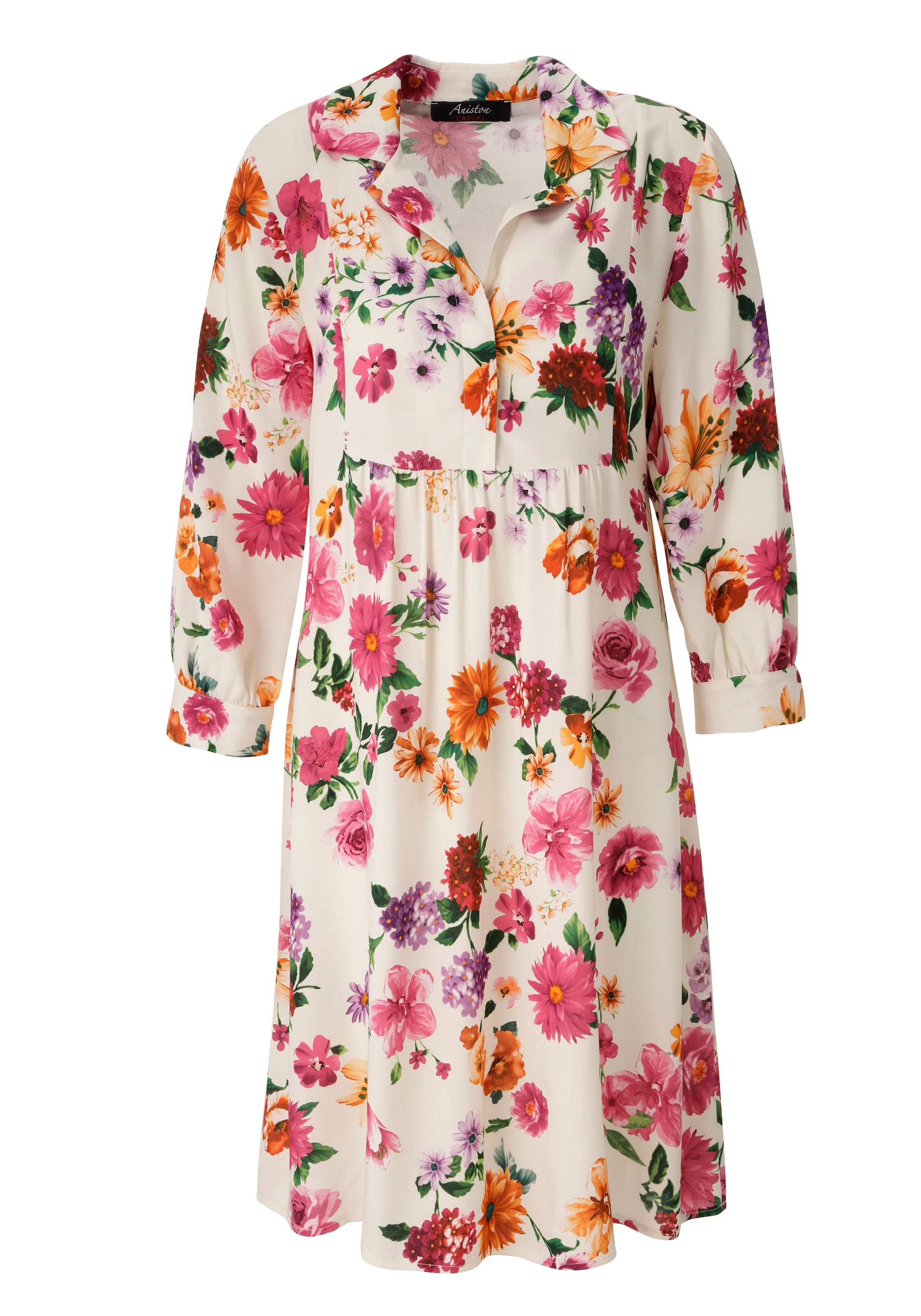 Aniston CASUAL Hemdblusenkleid mit romantischen Blumendruck - jedes Teil ein Unikat - NEUE KOLLEKTION