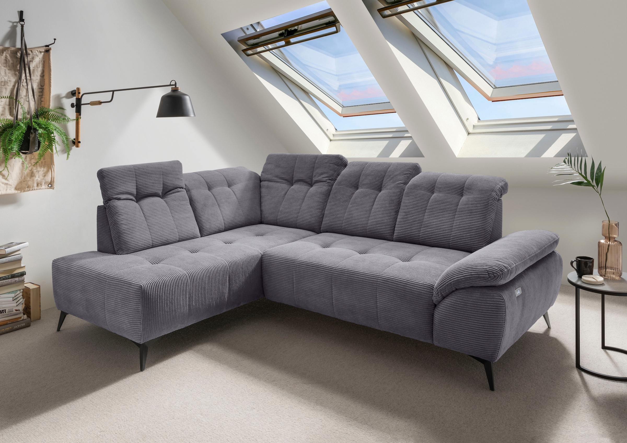 Home affaire Ecksofa "Fiore modern, bequeme Armlehne, tolle Detailverarbeitung, L-Form" elektrischer Sitzvorschub und Kopfstützen höhenverstellbar