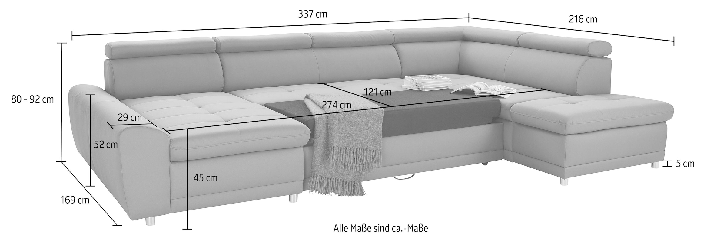 sit&more Wohnlandschaft »Riva U-Form«, wahlweise mit Bettfunktion