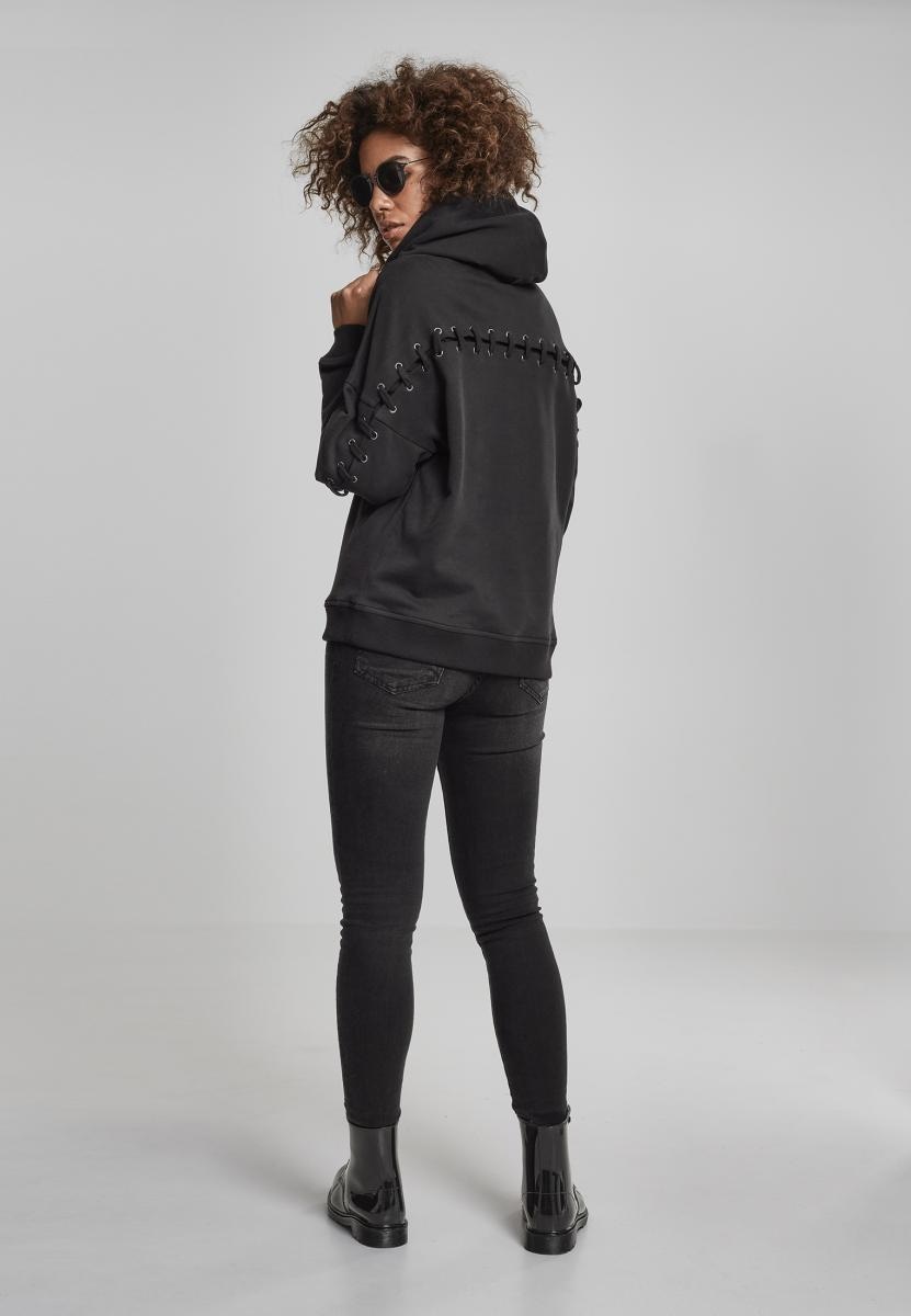 URBAN CLASSICS Rundhalspullover »Urban Classics Damen Ladies Laced-Up Hoody«, (1 tlg.)
