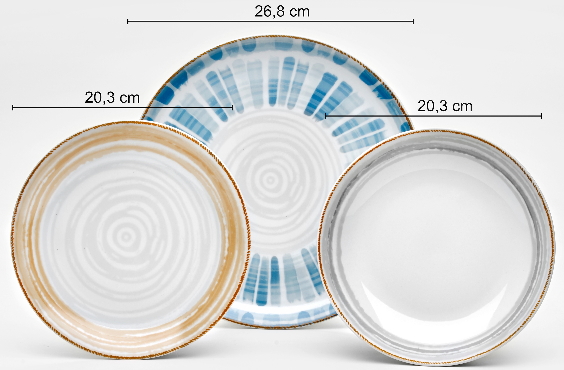van Well Kombiservice »Geschirr-Set Ravenna, 24-teilig, rund«, (Set, 24 tlg.), mit Dekor in grau/sand/blau, spülmaschinen- und mikrowellengeeignet
