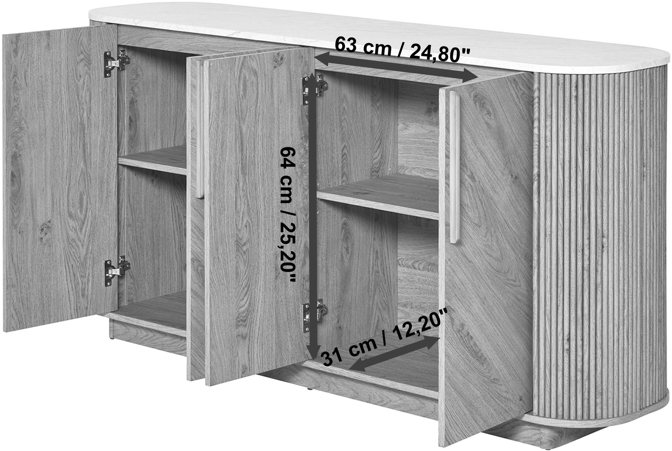 Jahnke Sideboard »ARROW SB 160«, (1 St.), Sideboard, abgerundet, Fischgrät-Muster, Breite 159,5 cm