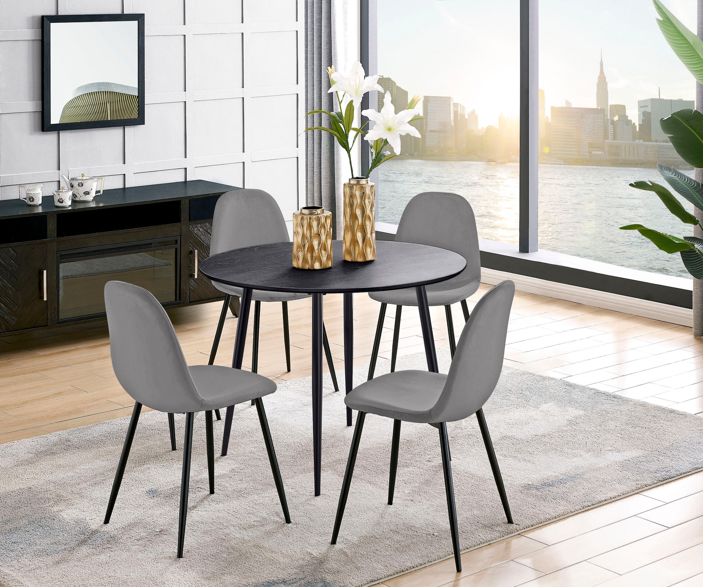 Leonique Essgruppe "Eadwine, TOPSELLER Sitzgruppe Esstisch plus 4 Esszimmer günstig online kaufen