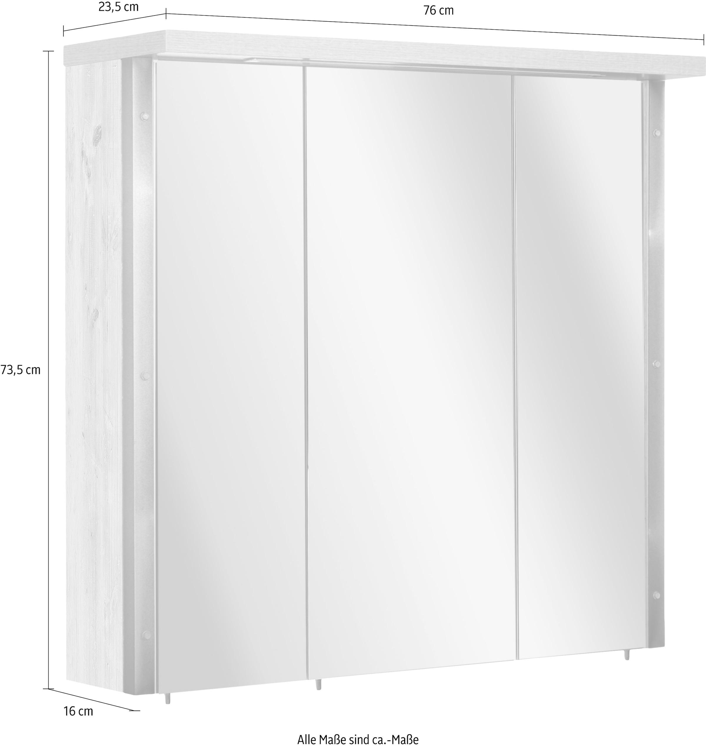 Schildmeyer Spiegelschrank »Harkon«, Breite 76 cm, 3-türig, LED-Beleuchtung,  Schalter-/Steckdosenbox bestellen | BAUR